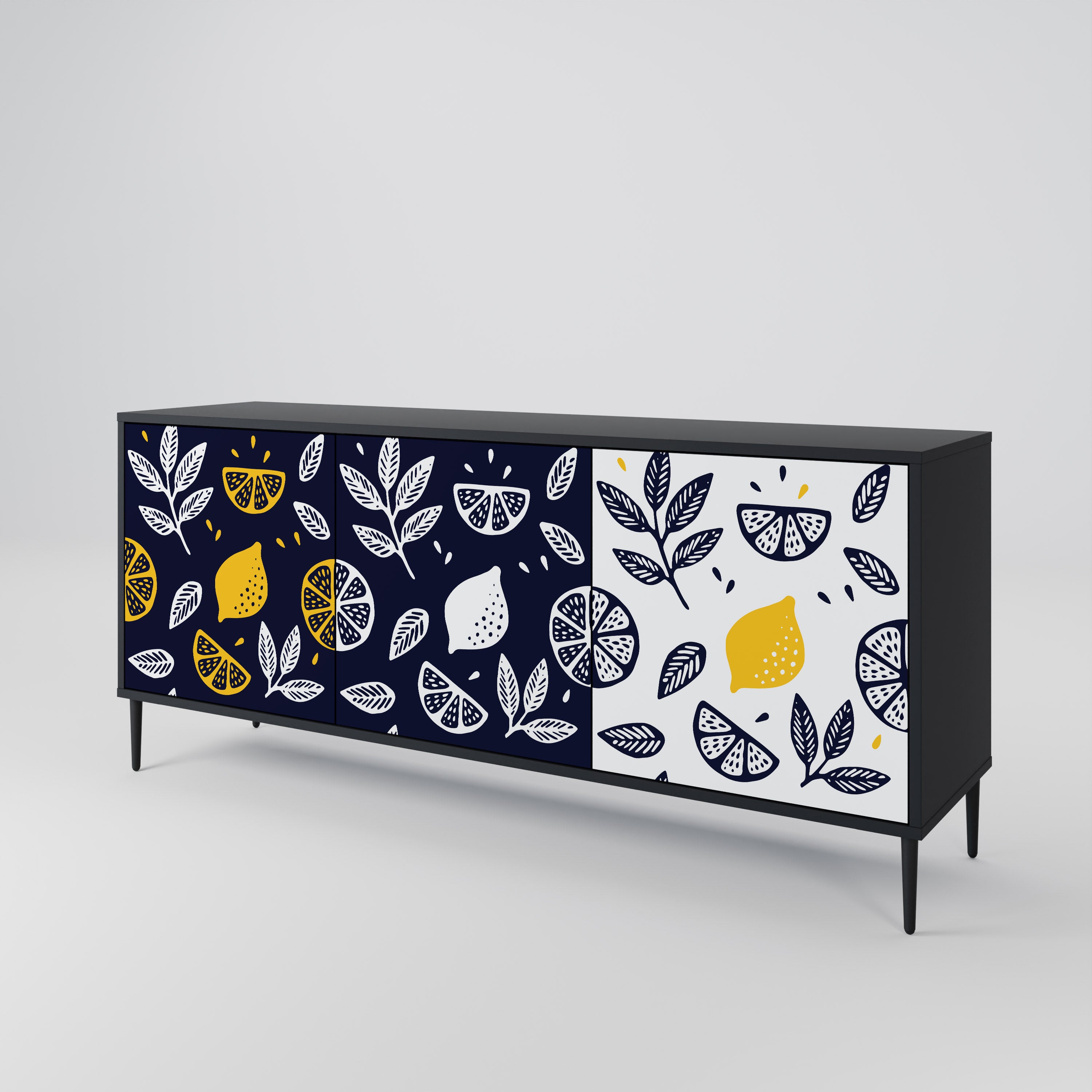 CITRUS BLACK AND WHITE 3-Door Sideboard in Black Finish
