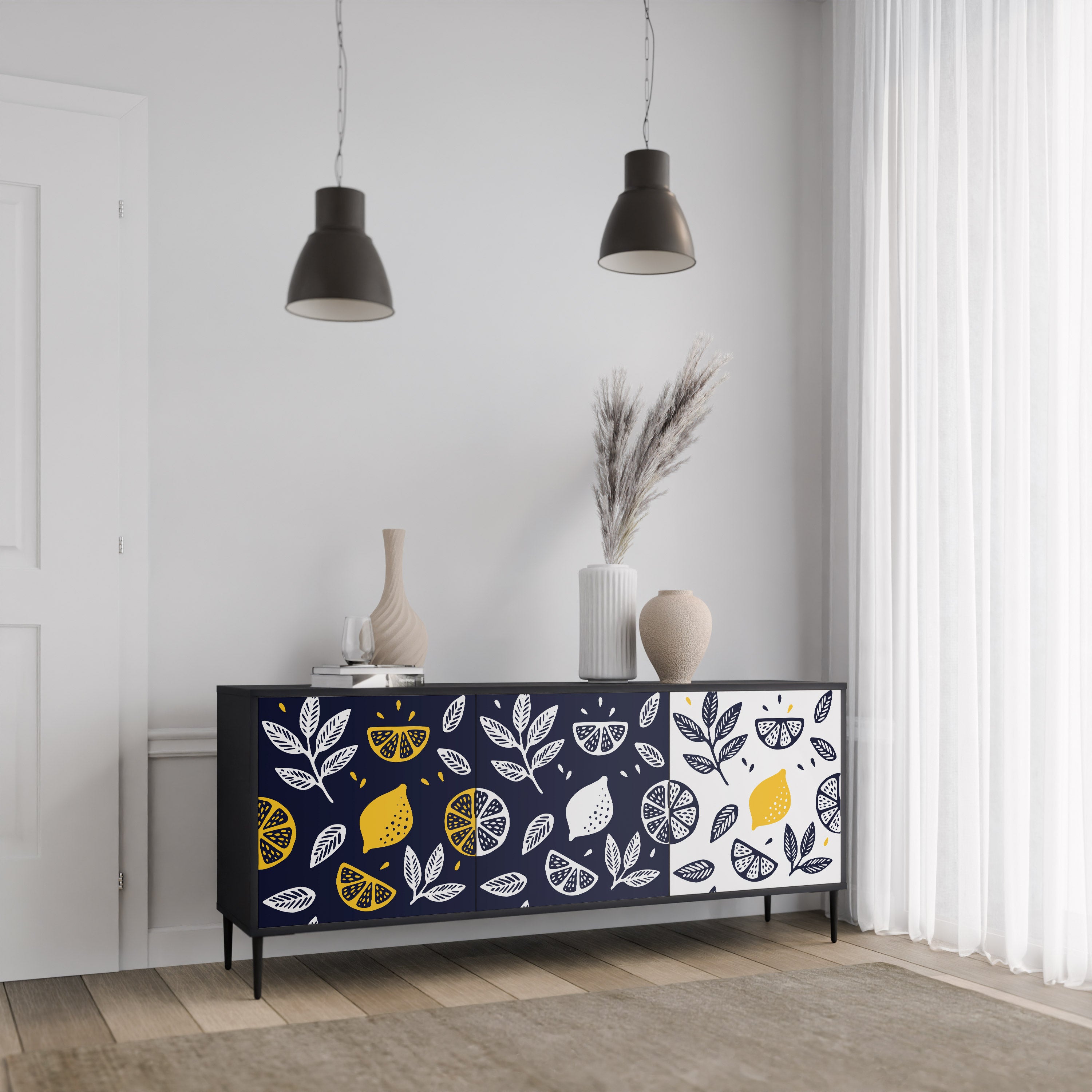 CITRUS BLACK AND WHITE 3-Door Sideboard in Black Finish