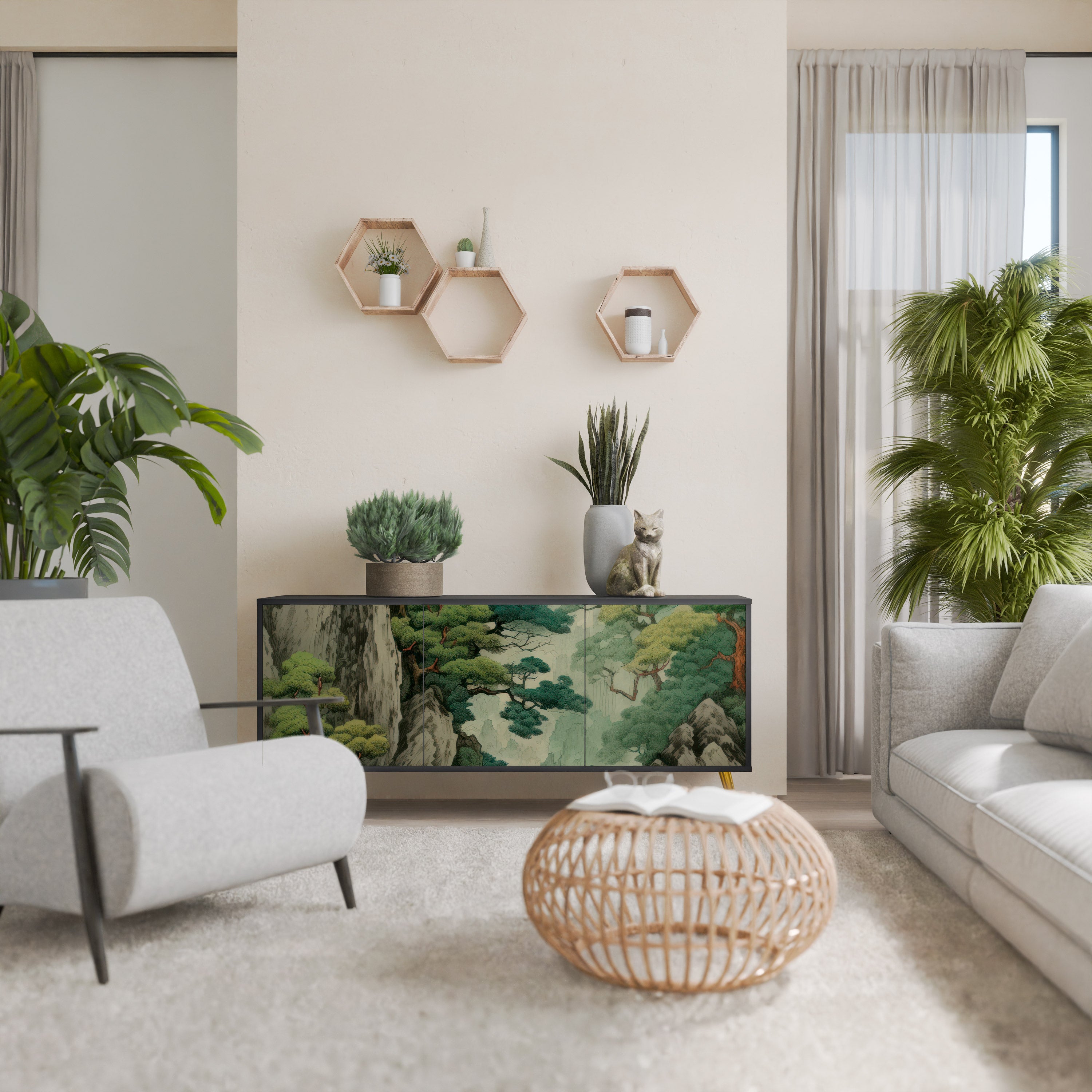 VERDURE ABYSS 3-Door Sideboard in Black Finish