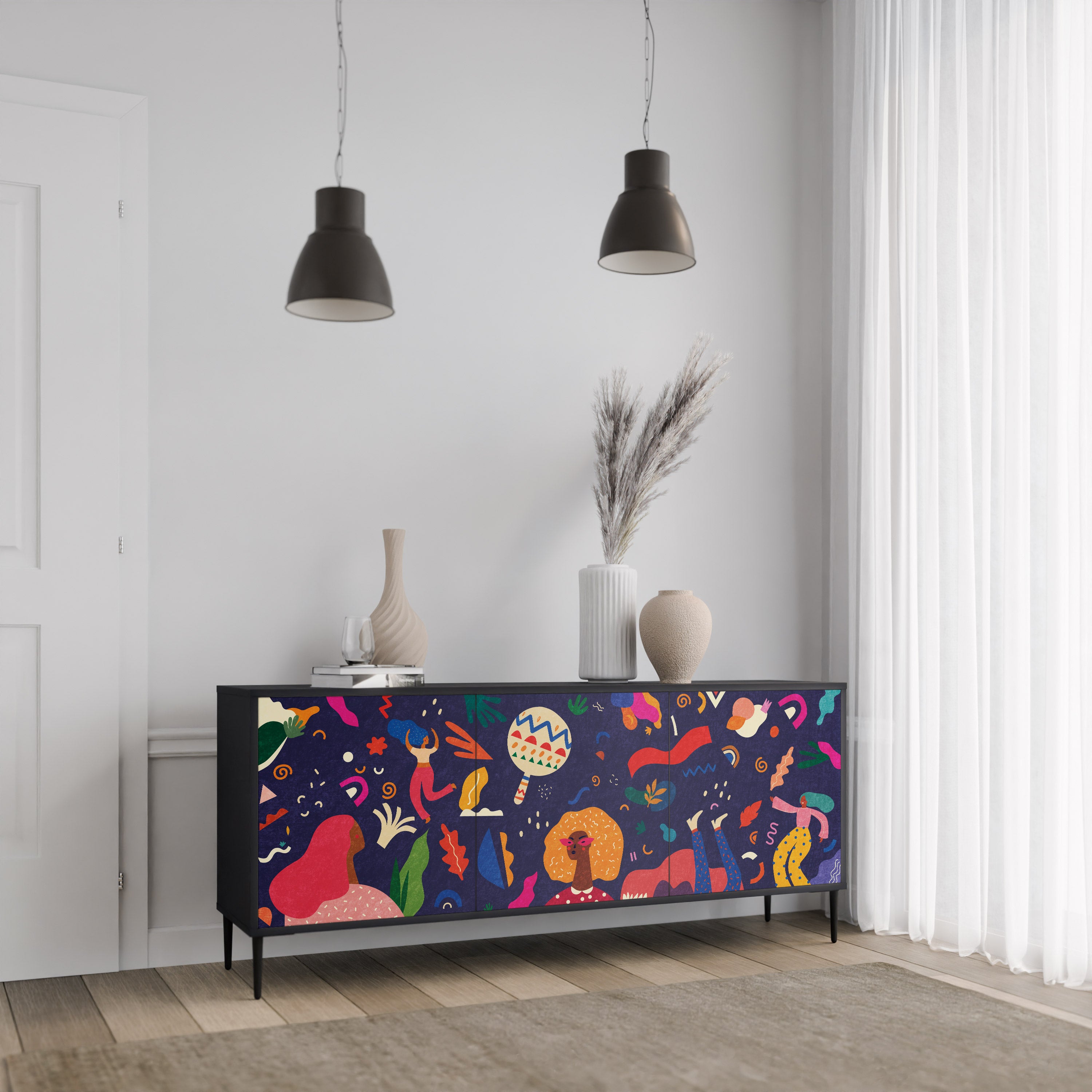 FESTIVE PLEASURES 3-Door Sideboard in Black Finish