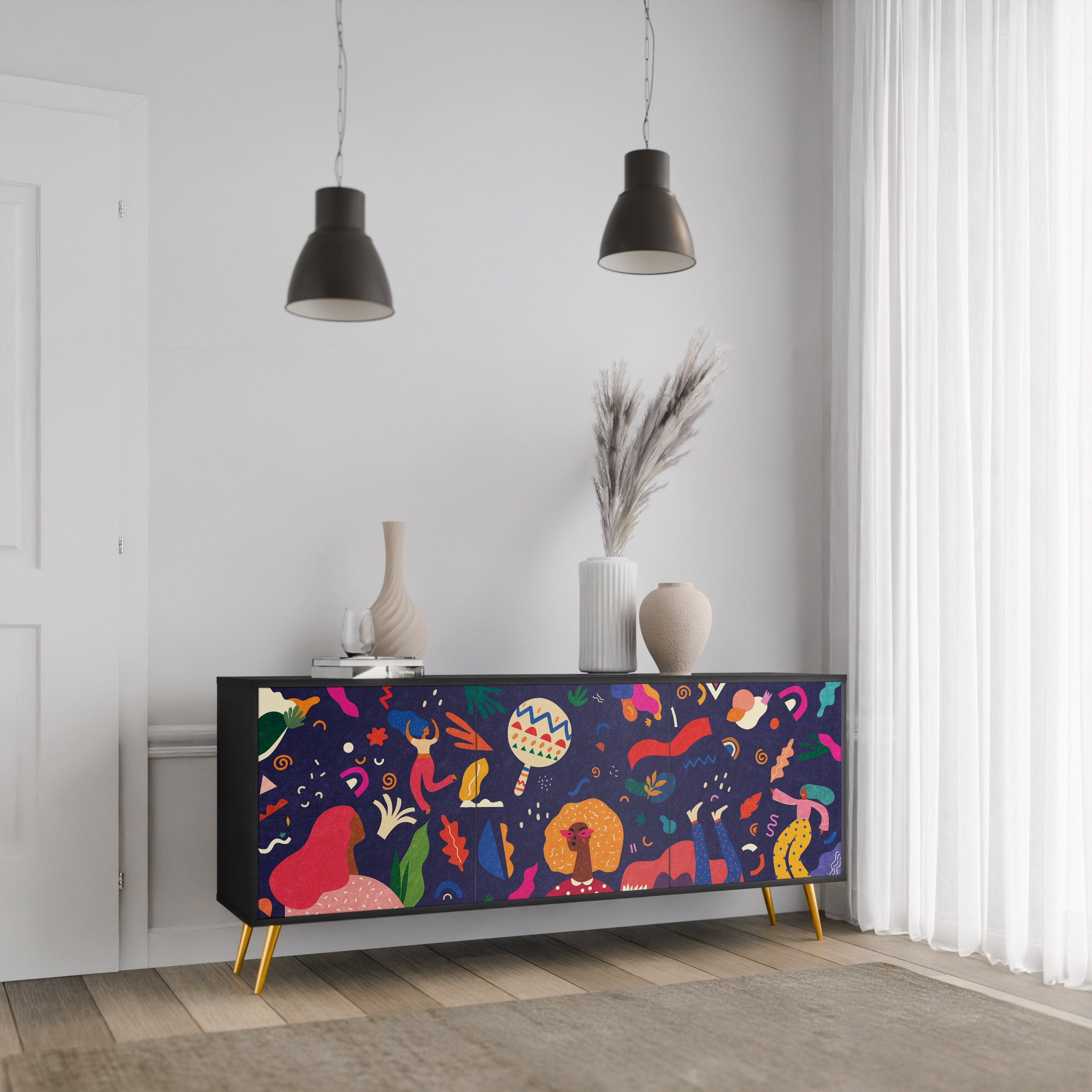FESTIVE PLEASURES 3-Door Sideboard in Black Finish