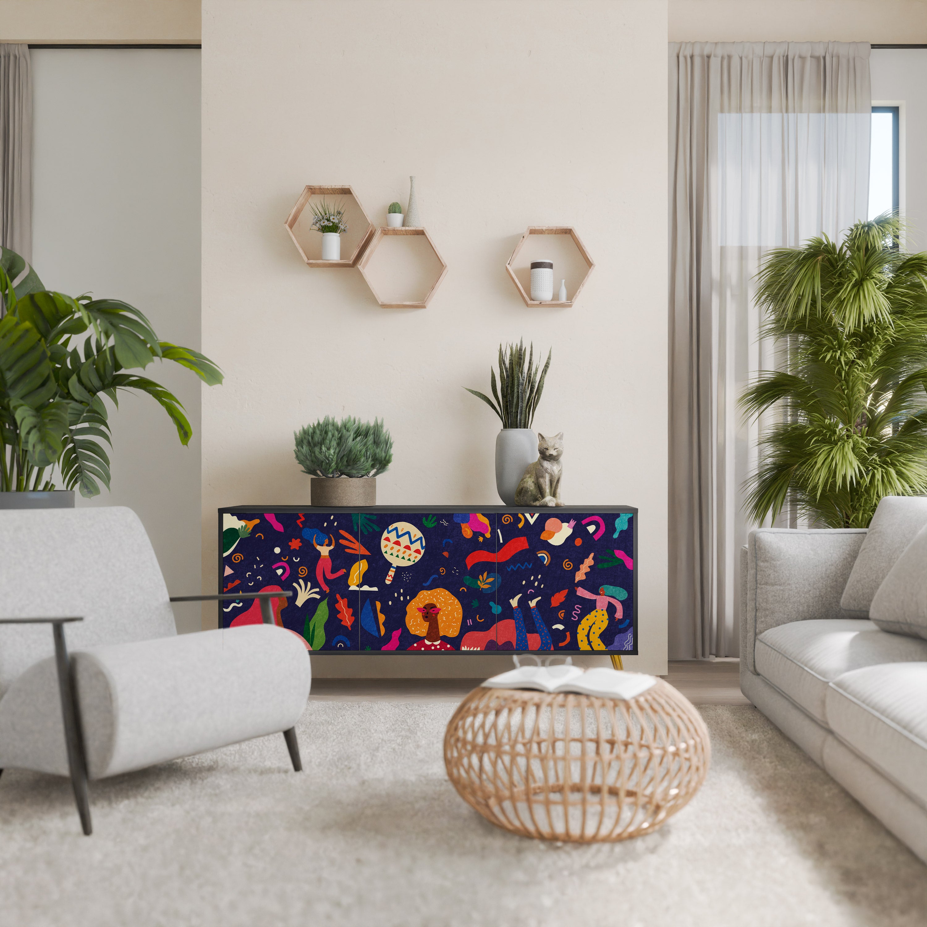 FESTIVE PLEASURES 3-Door Sideboard in Black Finish