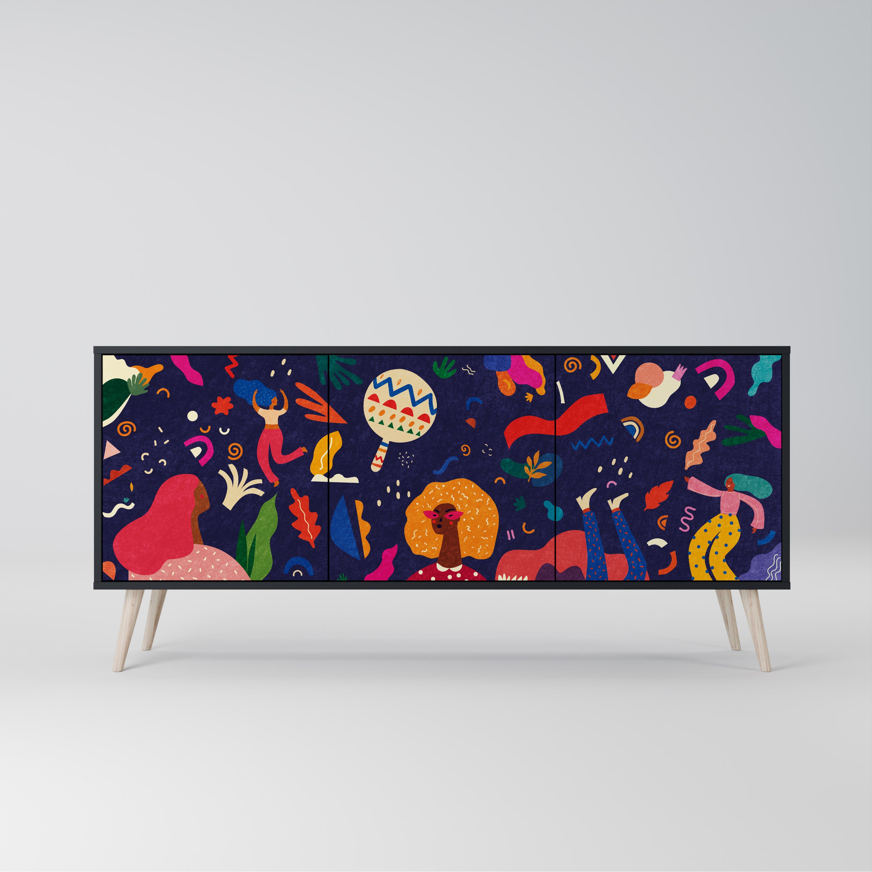 Aparador de 3 puertas PLACERES FESTIVOS en acabado negro