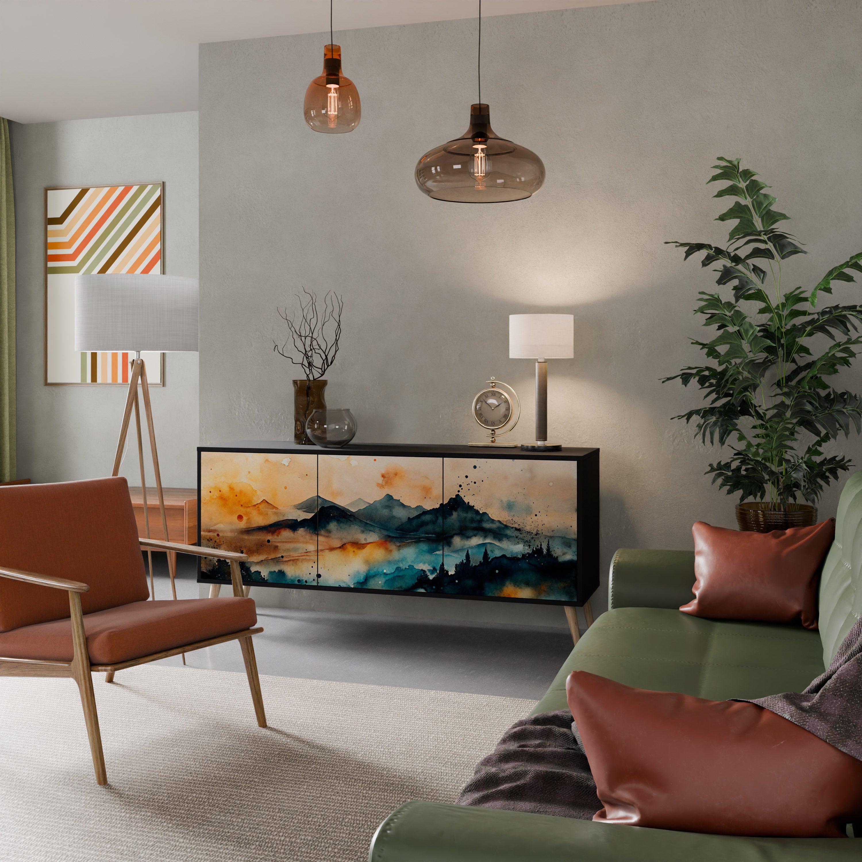 OMINOUS MOUNTAINS 3-Door Sideboard in Black Finish