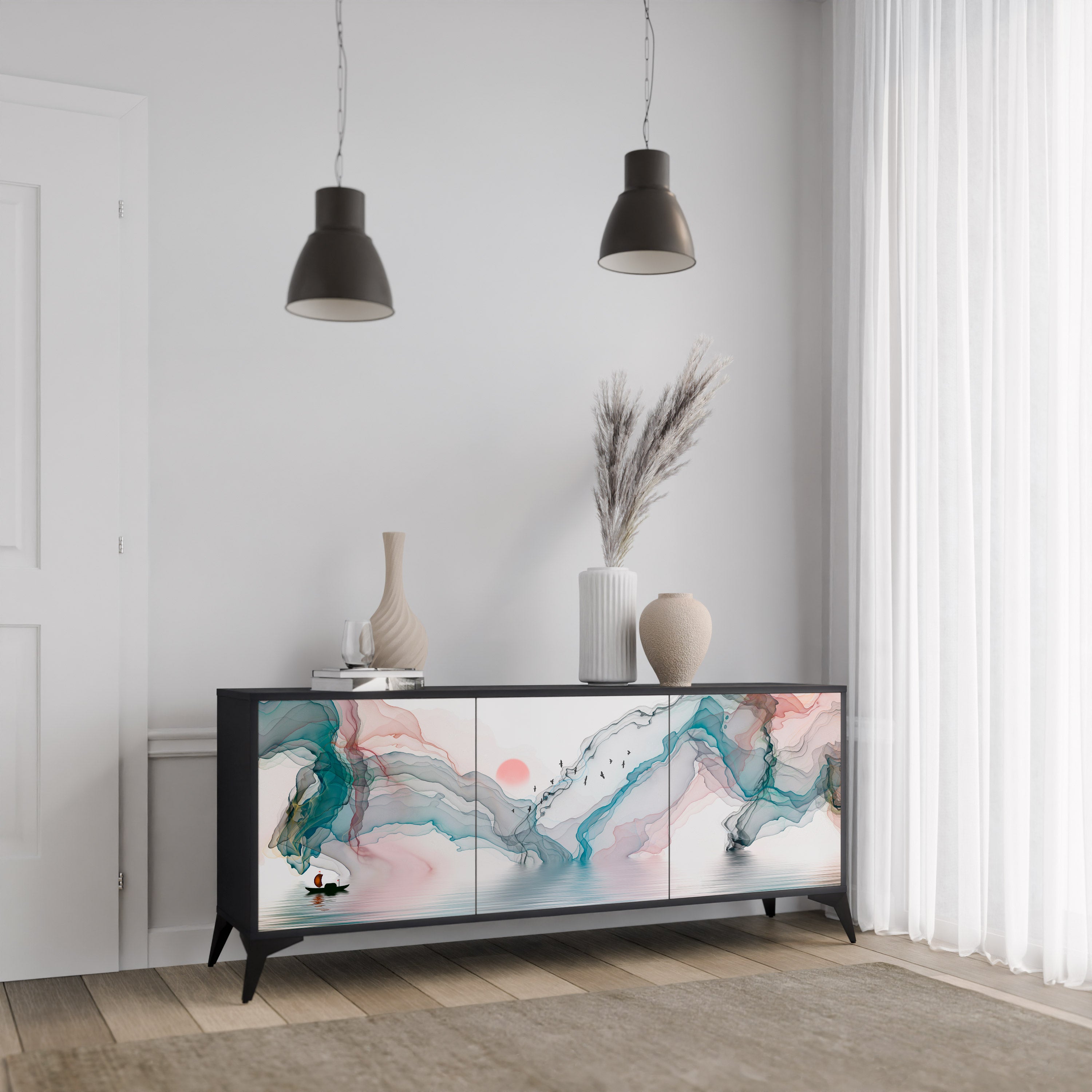 VELVET CROSSING 3-Door Sideboard in Black Finish