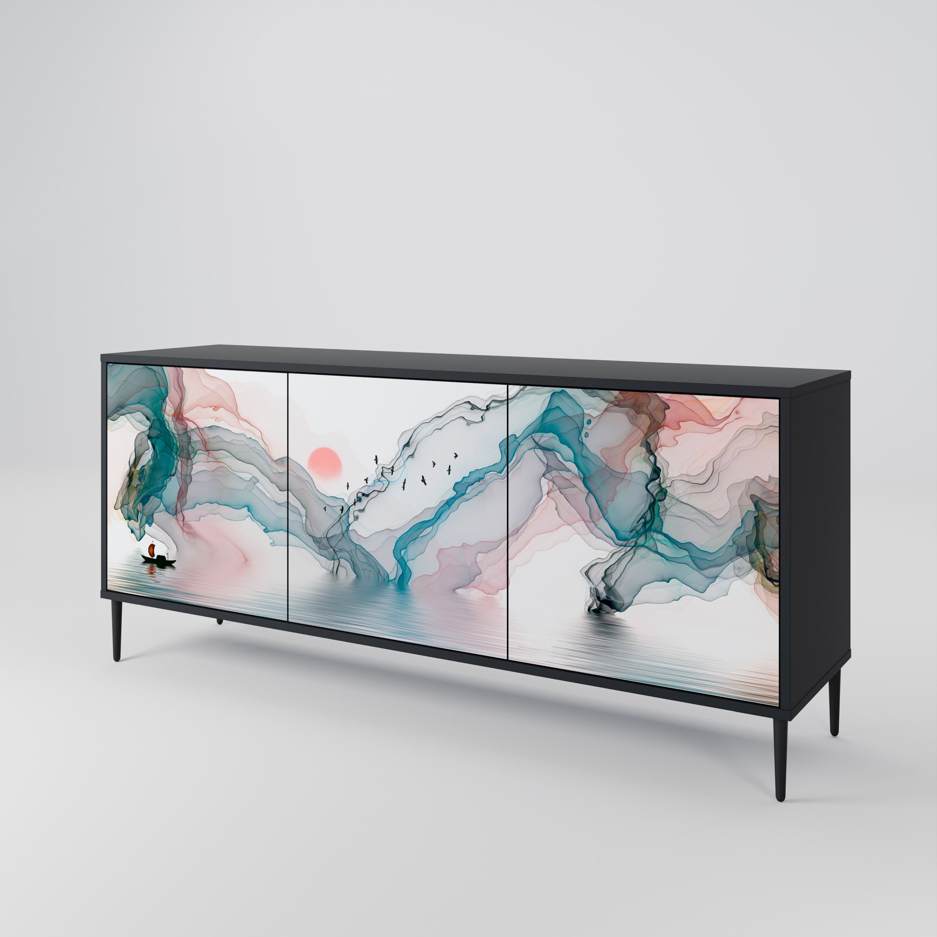 VELVET CROSSING 3-Door Sideboard in Black Finish