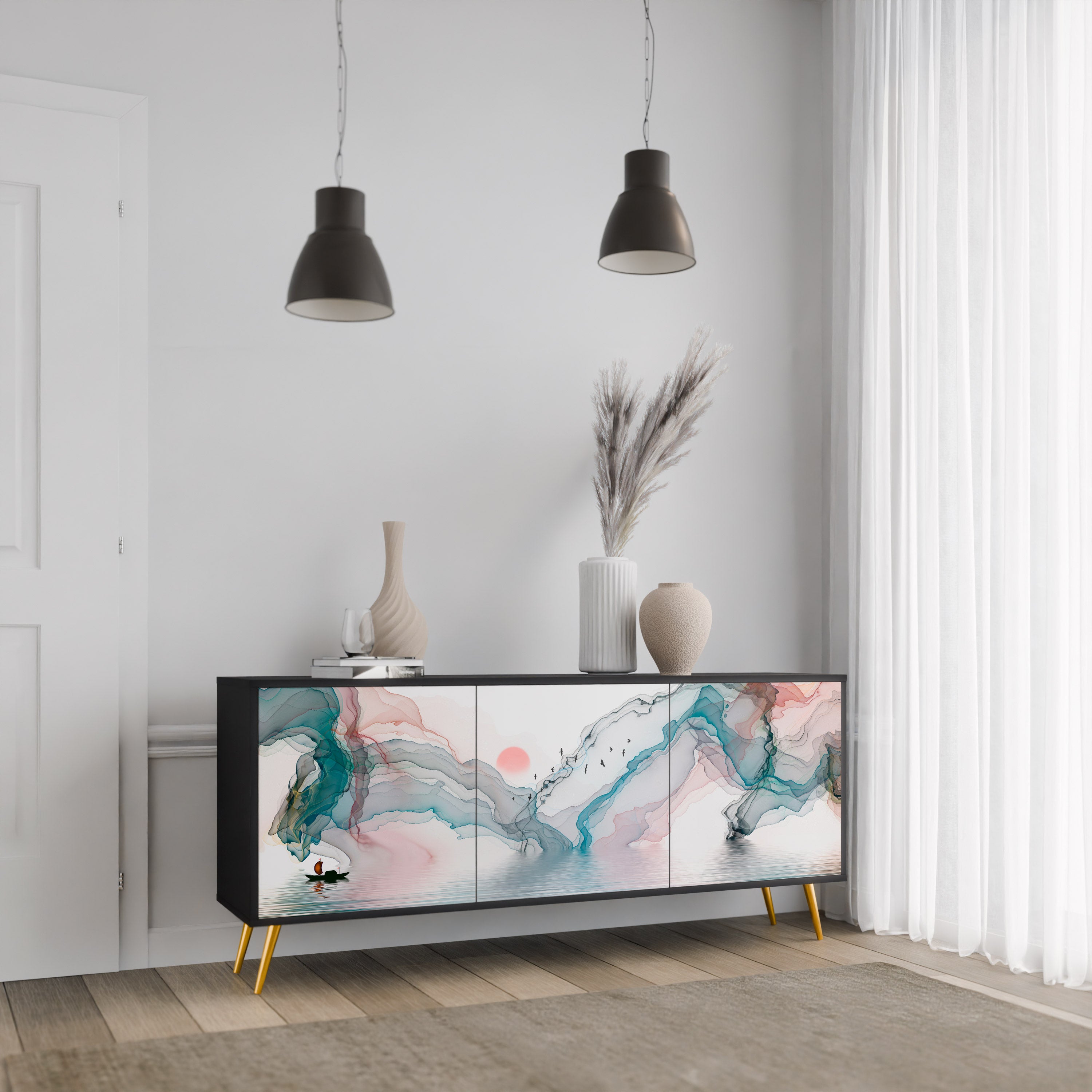 VELVET CROSSING 3-Door Sideboard in Black Finish