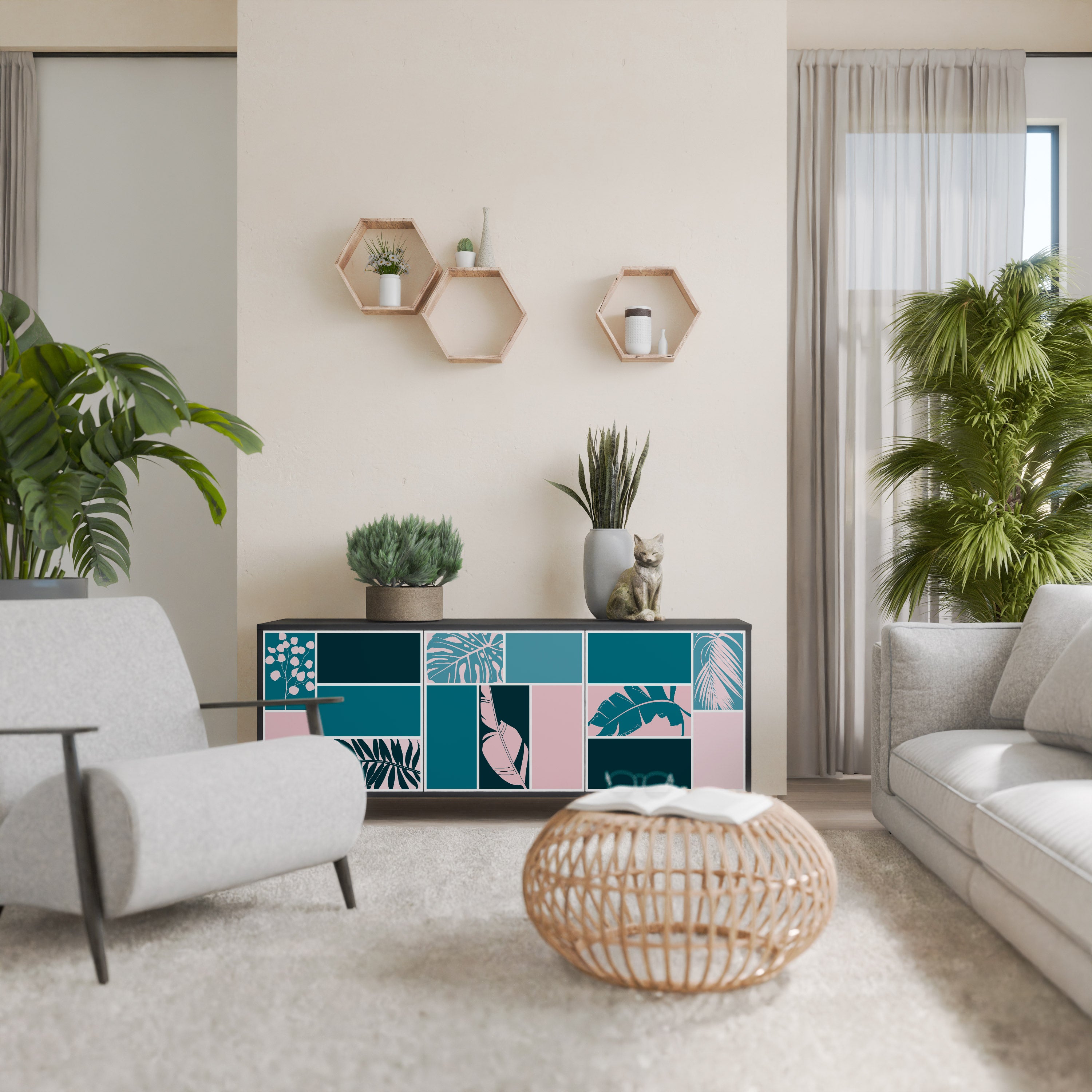 Aparador de 3 puertas COMBINACIÓN DE FORMAS en acabado negro