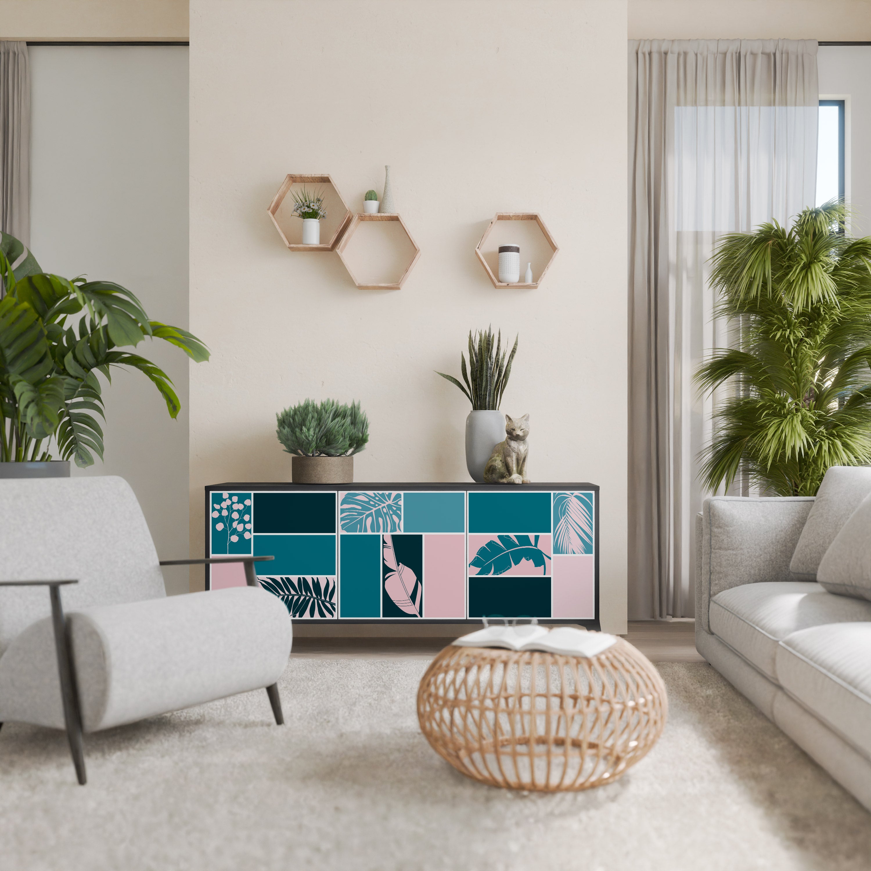 Aparador de 3 puertas COMBINACIÓN DE FORMAS en acabado negro