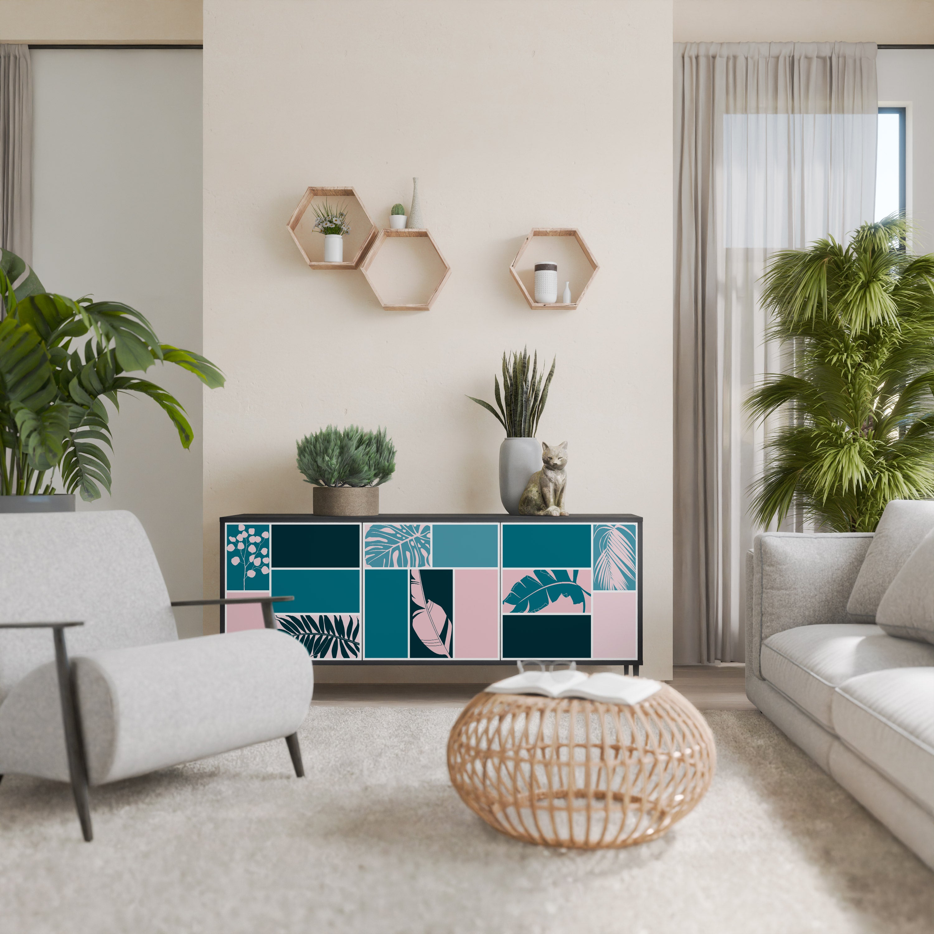 Aparador de 3 puertas COMBINACIÓN DE FORMAS en acabado negro