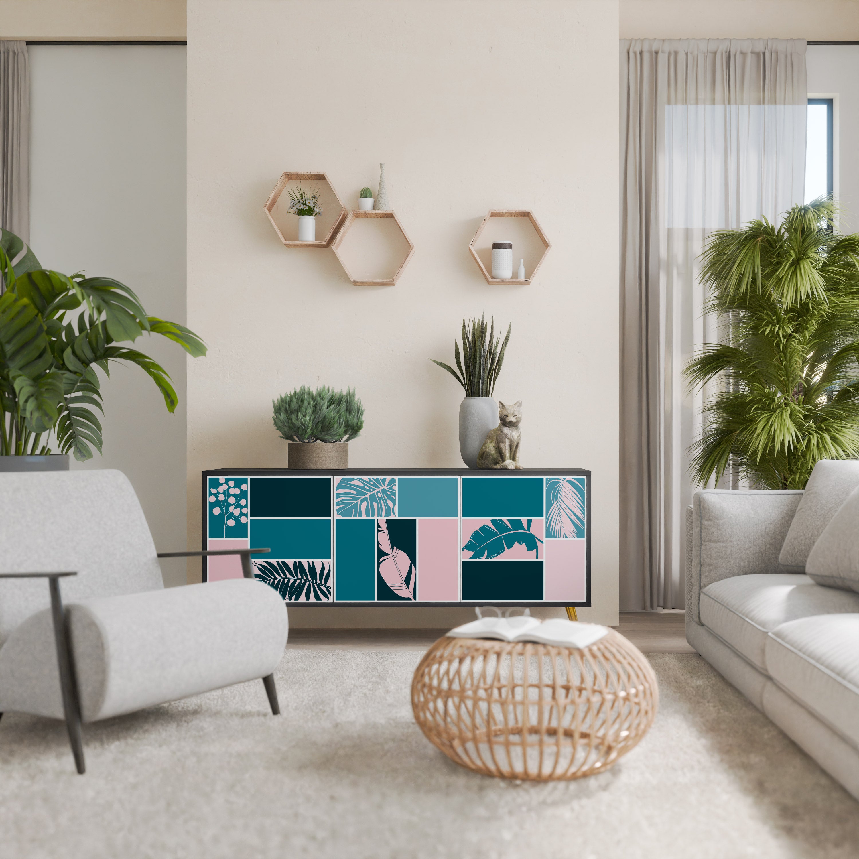 Aparador de 3 puertas COMBINACIÓN DE FORMAS en acabado negro