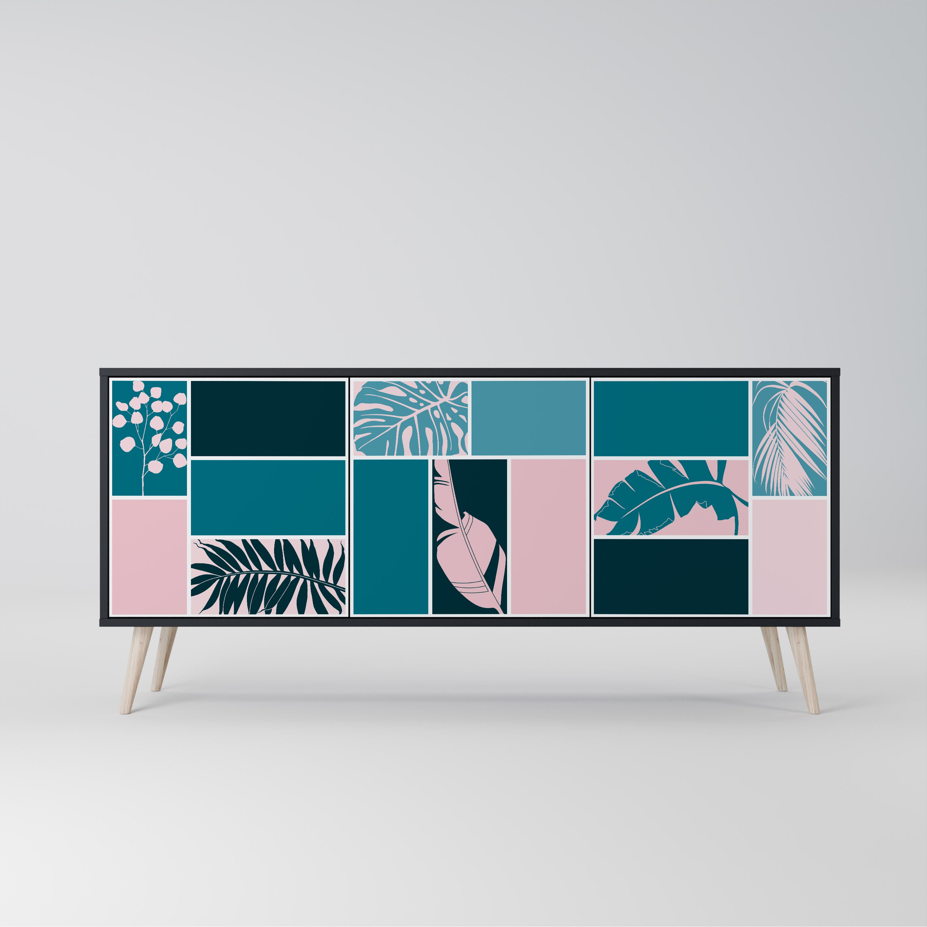 Aparador de 3 puertas COMBINACIÓN DE FORMAS en acabado negro