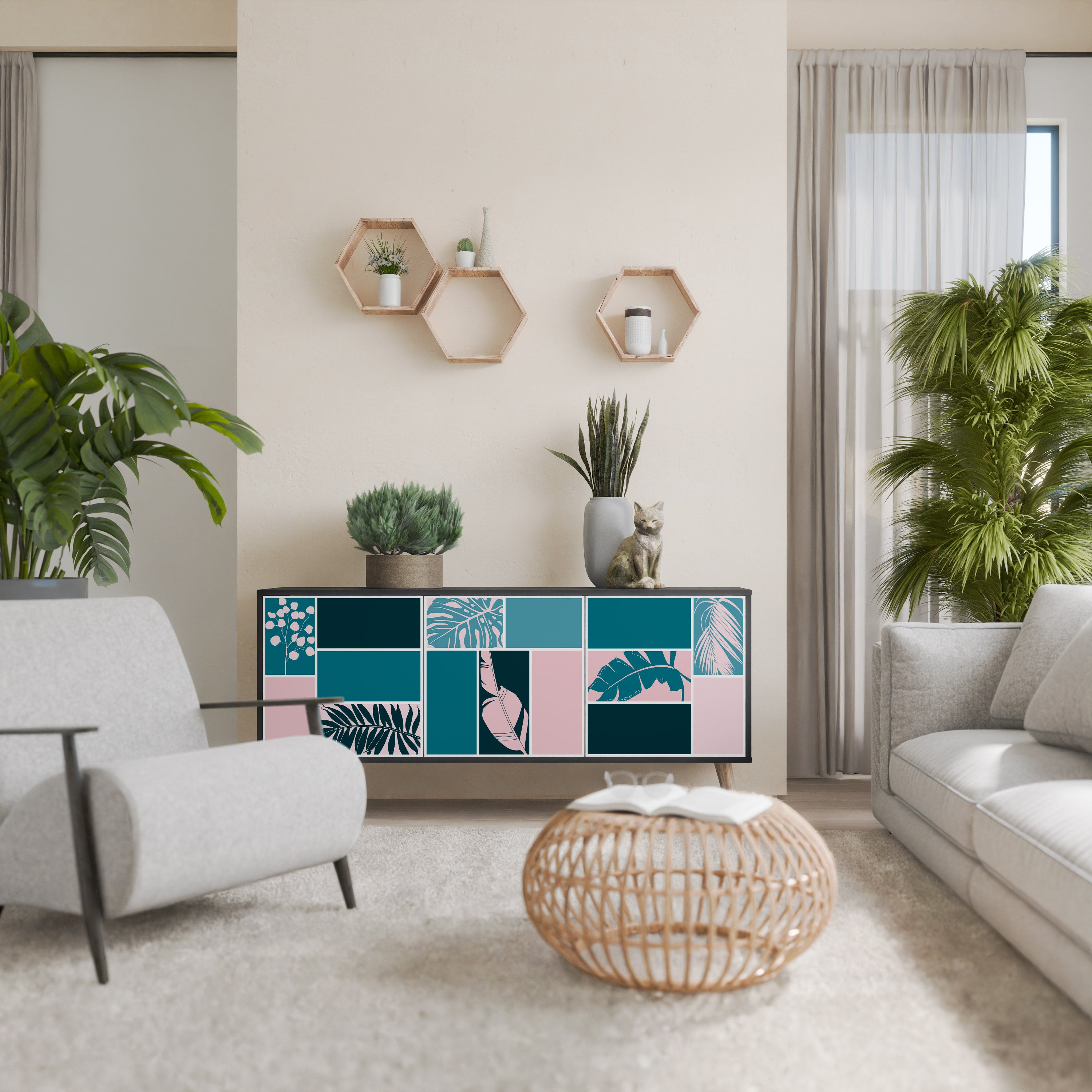 Aparador de 3 puertas COMBINACIÓN DE FORMAS en acabado negro