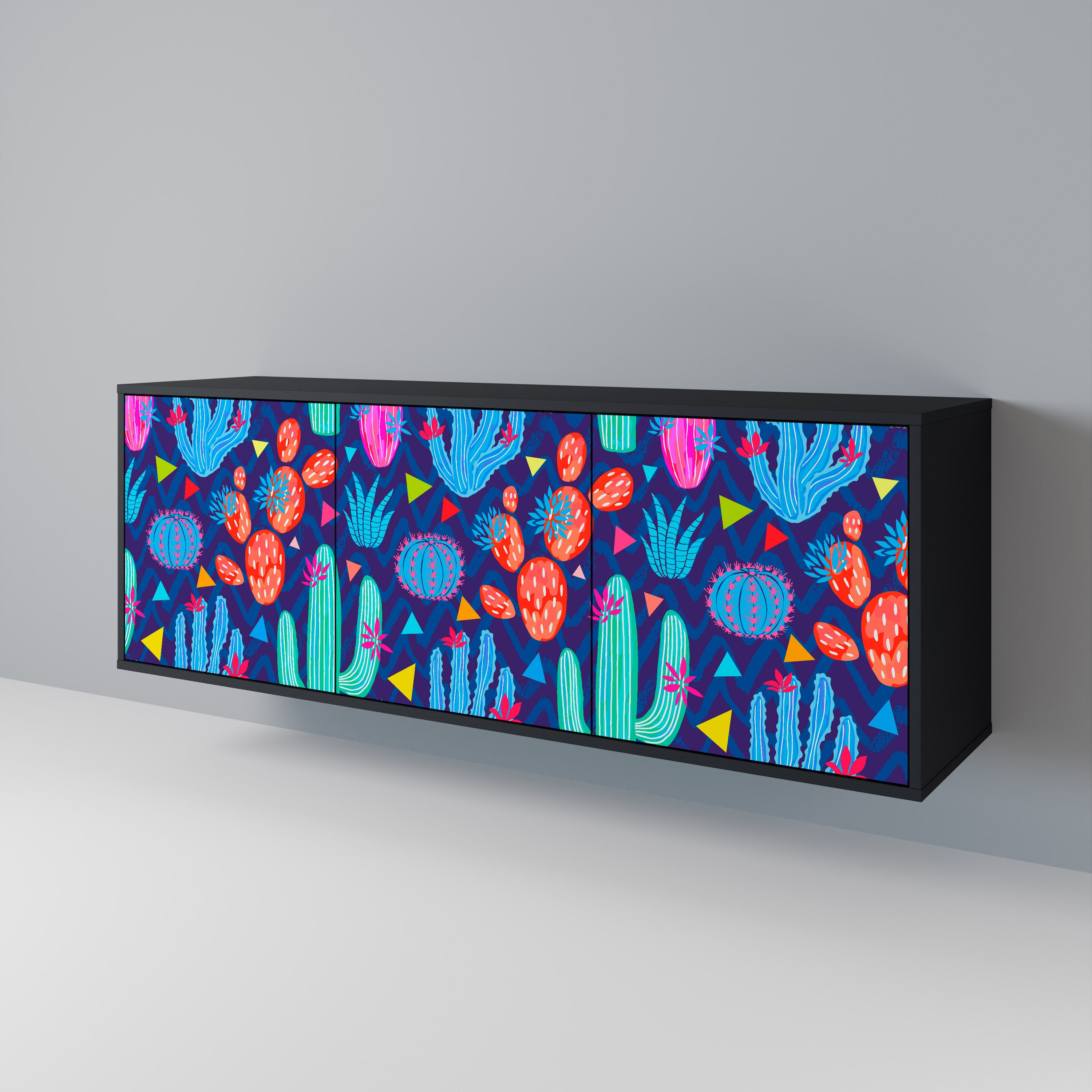 Aparador CACTUS VIBES de 3 puertas con acabado negro