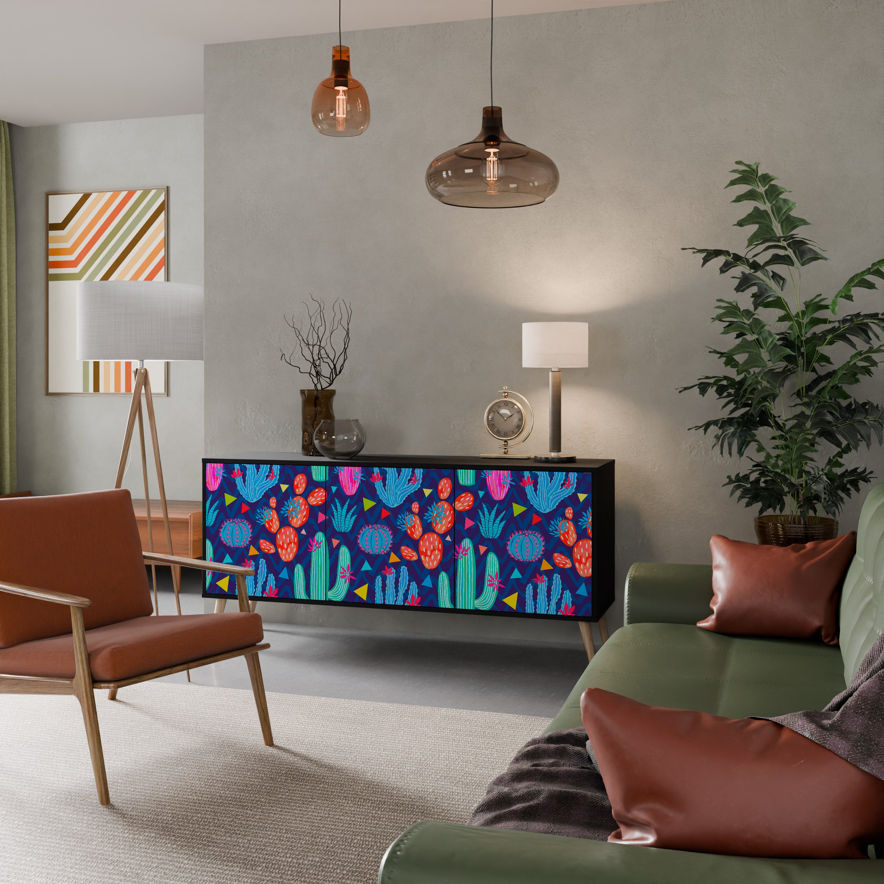 Aparador CACTUS VIBES de 3 puertas con acabado negro