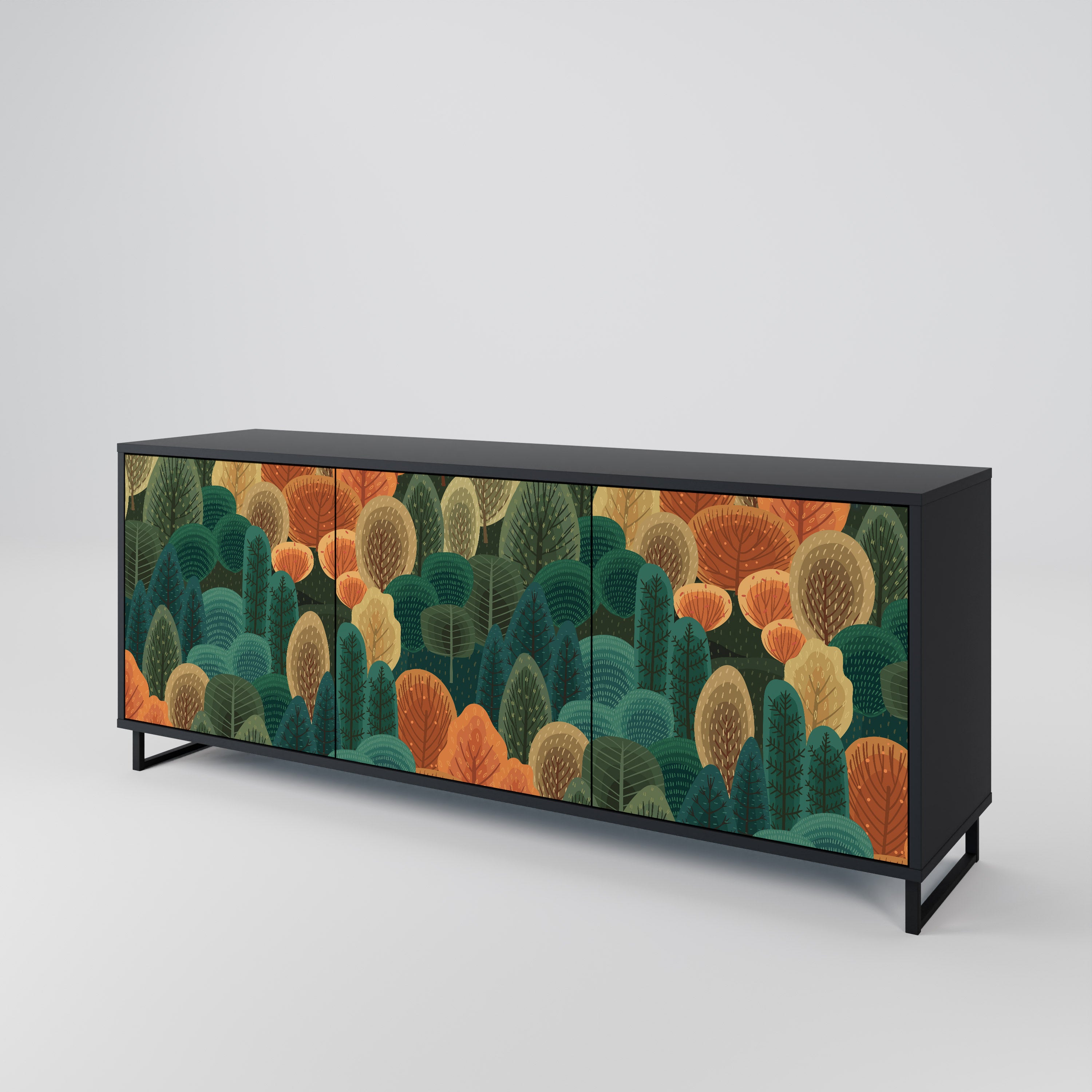 AUTUMN KALEIDOSCOPE 3-Door Sideboard in Black Finish