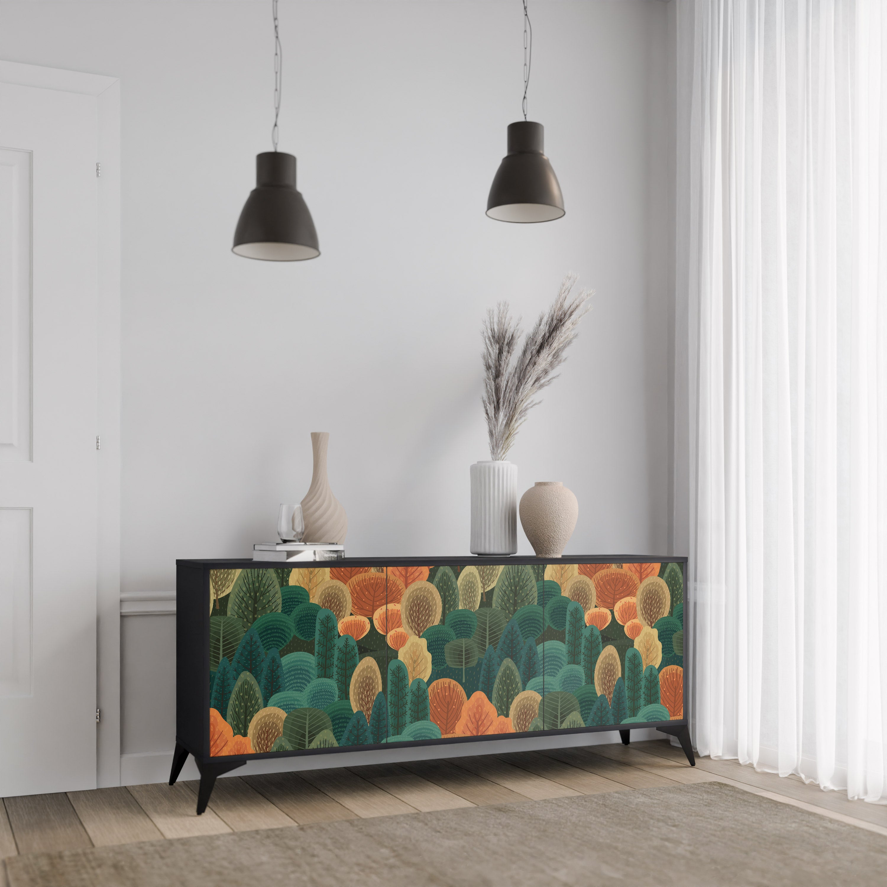 AUTUMN KALEIDOSCOPE 3-Door Sideboard in Black Finish
