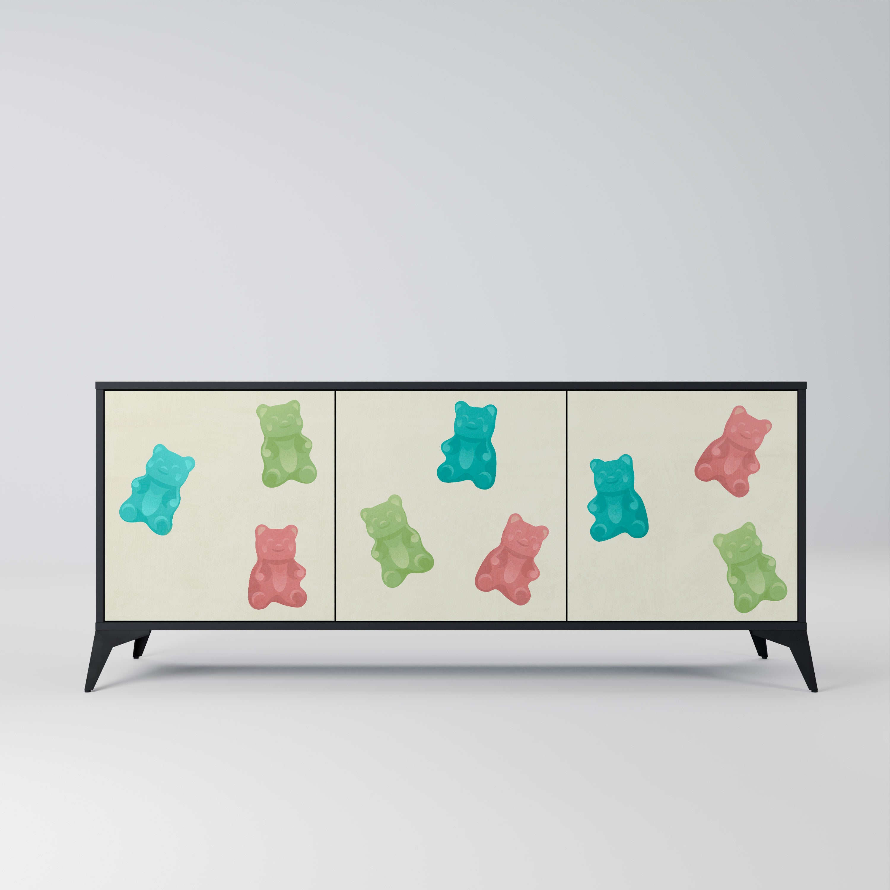Aparador de 3 puertas GUMMY BEARS en acabado negro