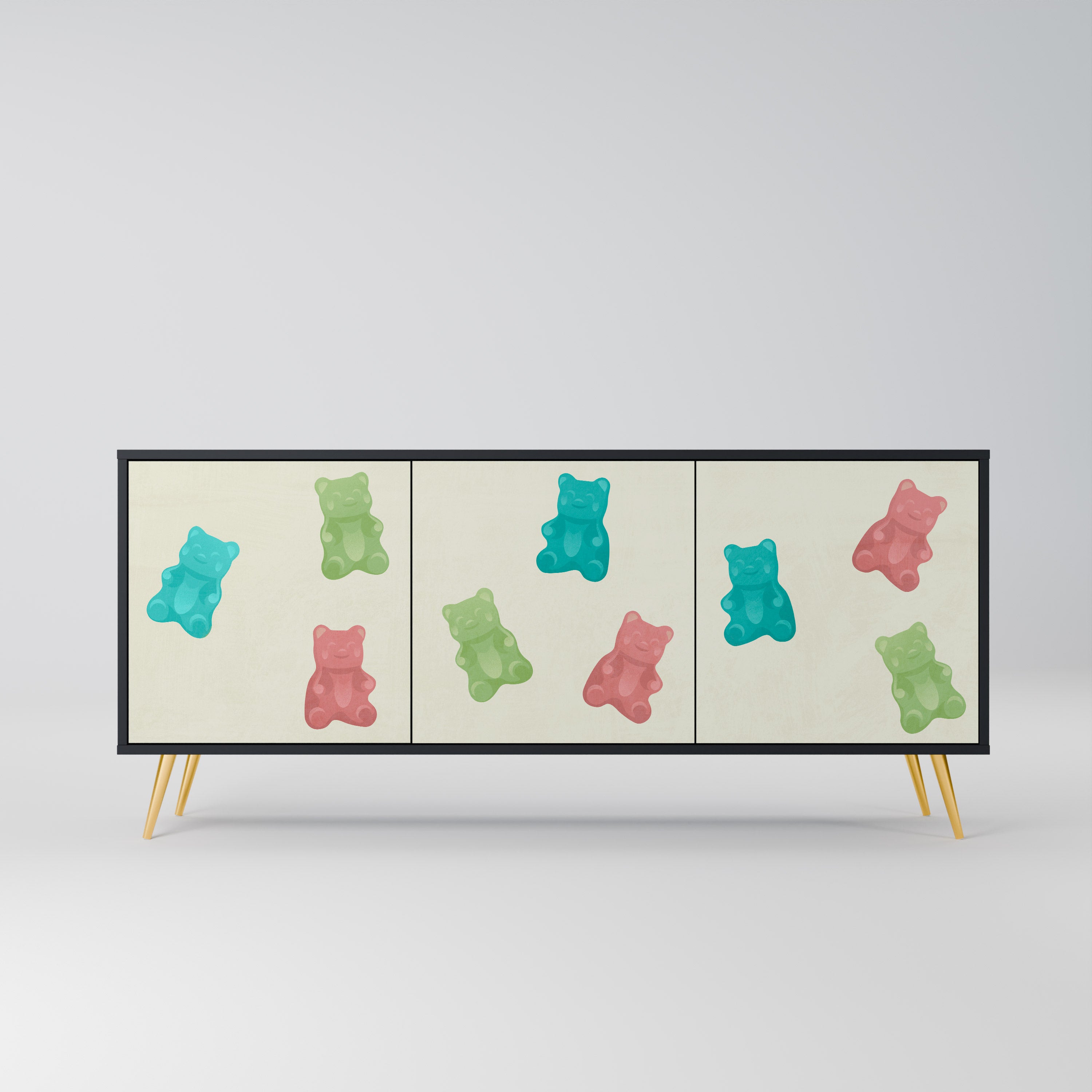 Aparador de 3 puertas GUMMY BEARS en acabado negro