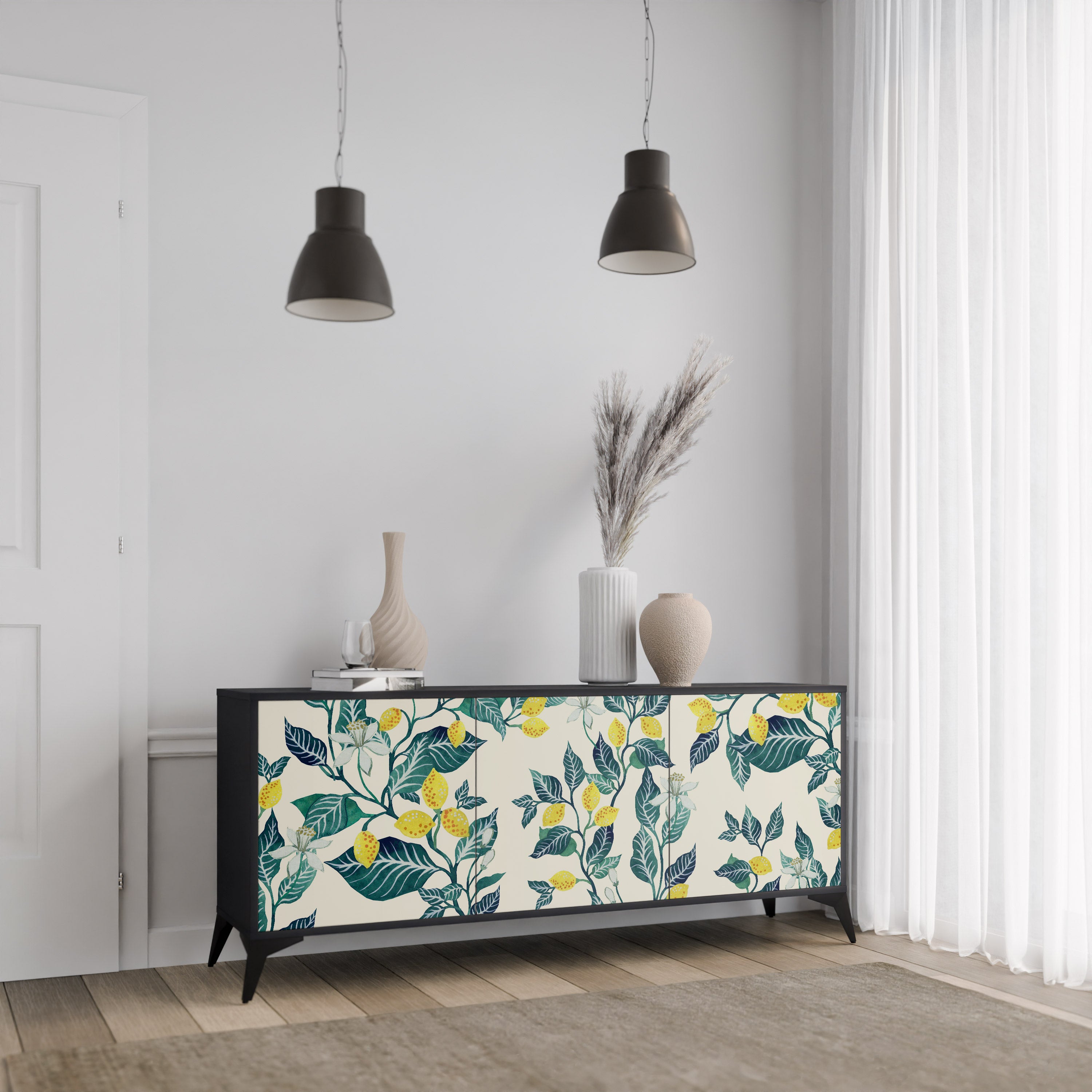 LEMON TREE 3-Door Sideboard in Black Finish