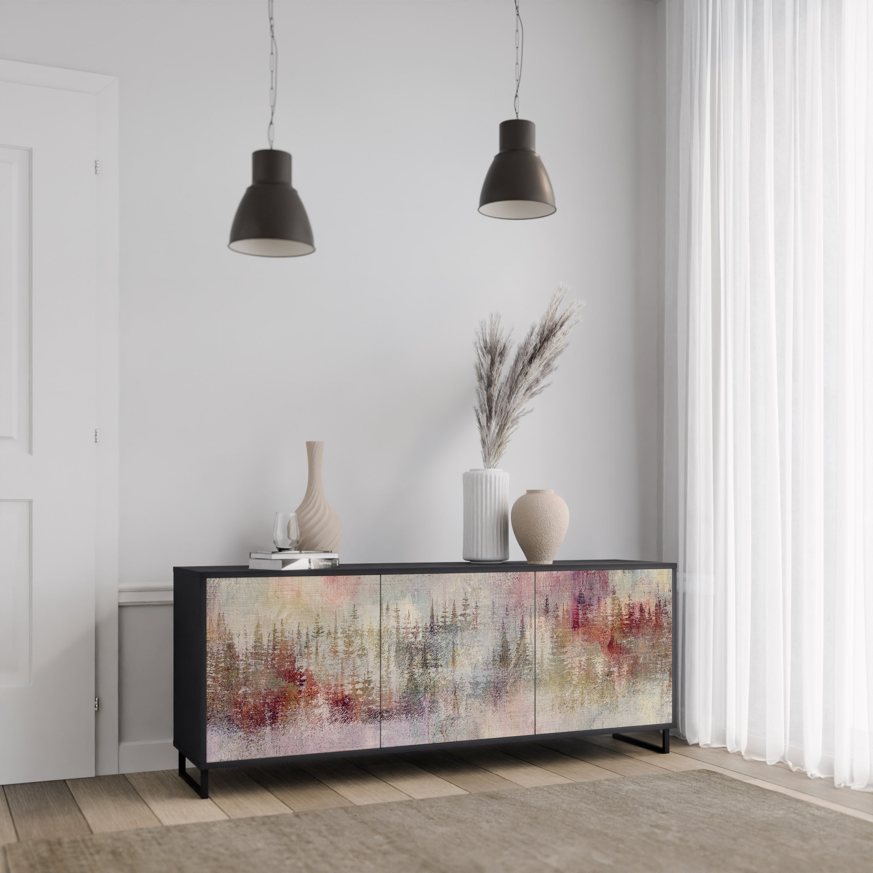 VEILED SUMMIT 3-Door Sideboard in Black Finish