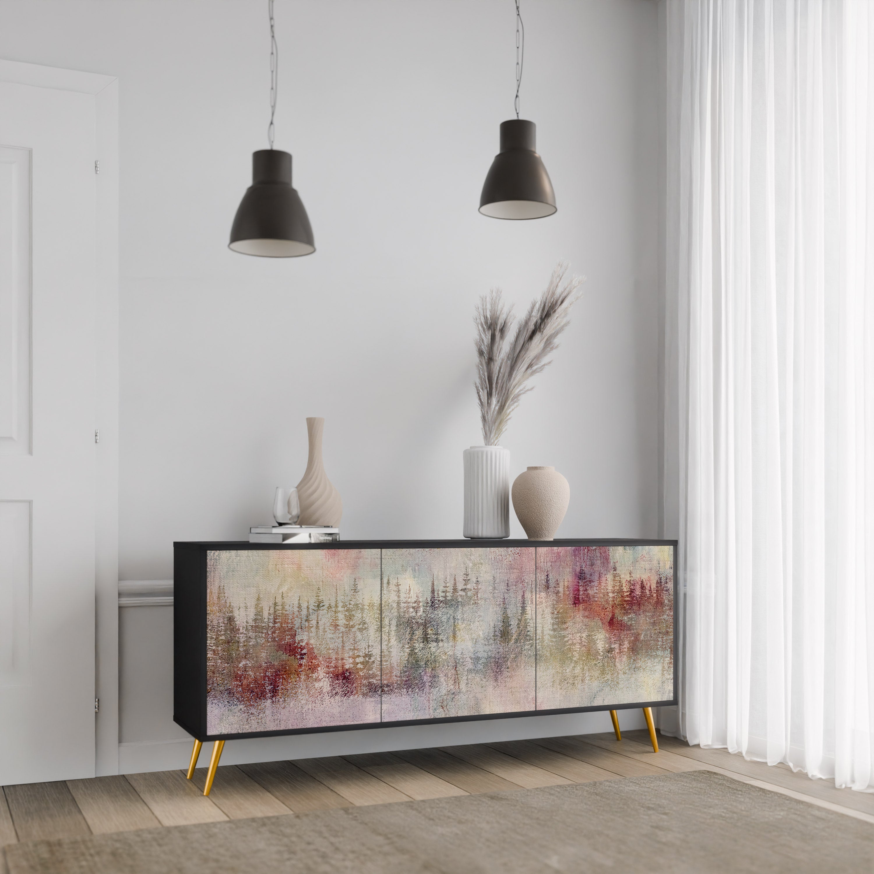 VEILED SUMMIT 3-Door Sideboard in Black Finish