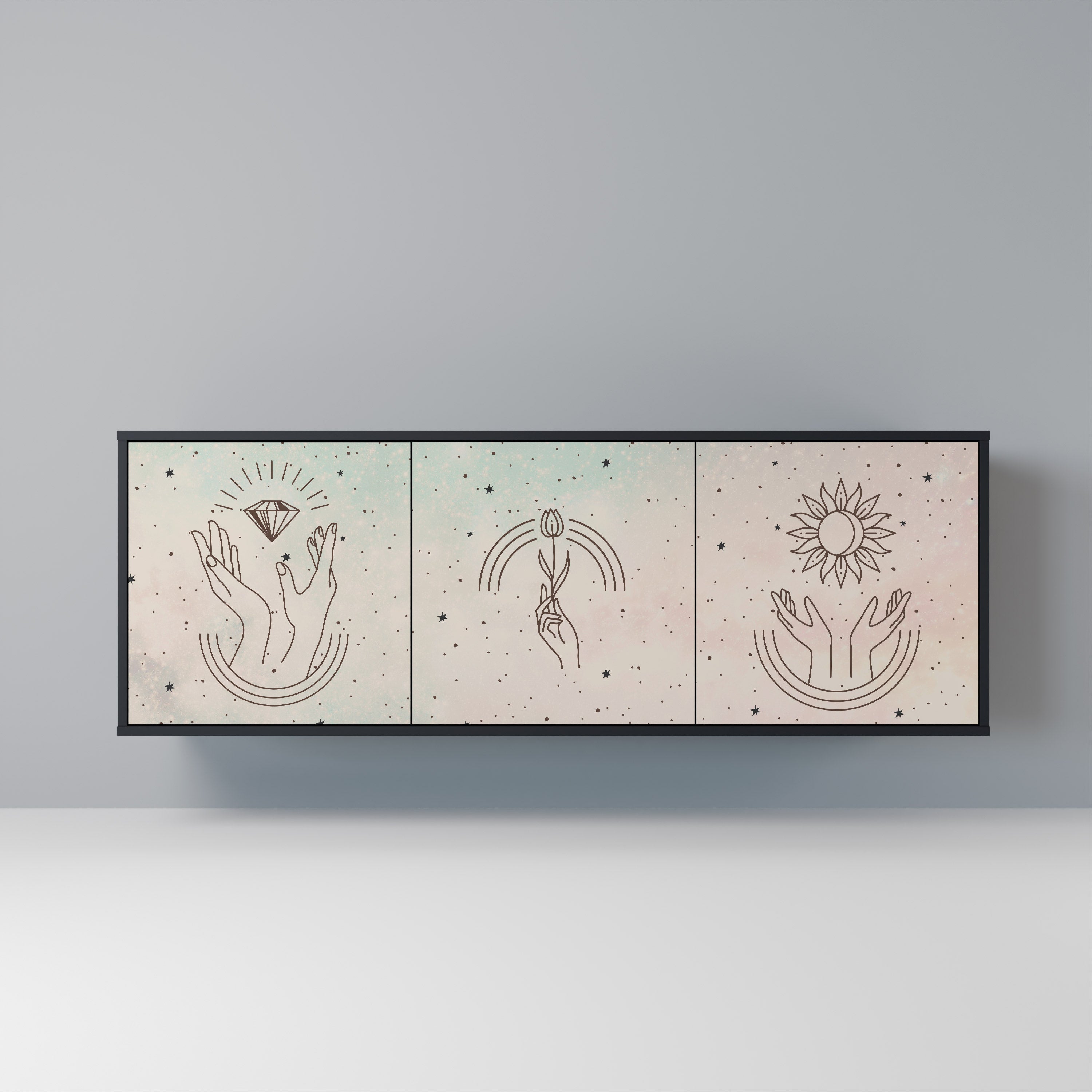 Aparador DELICATE BEAUTY de 3 puertas con acabado negro