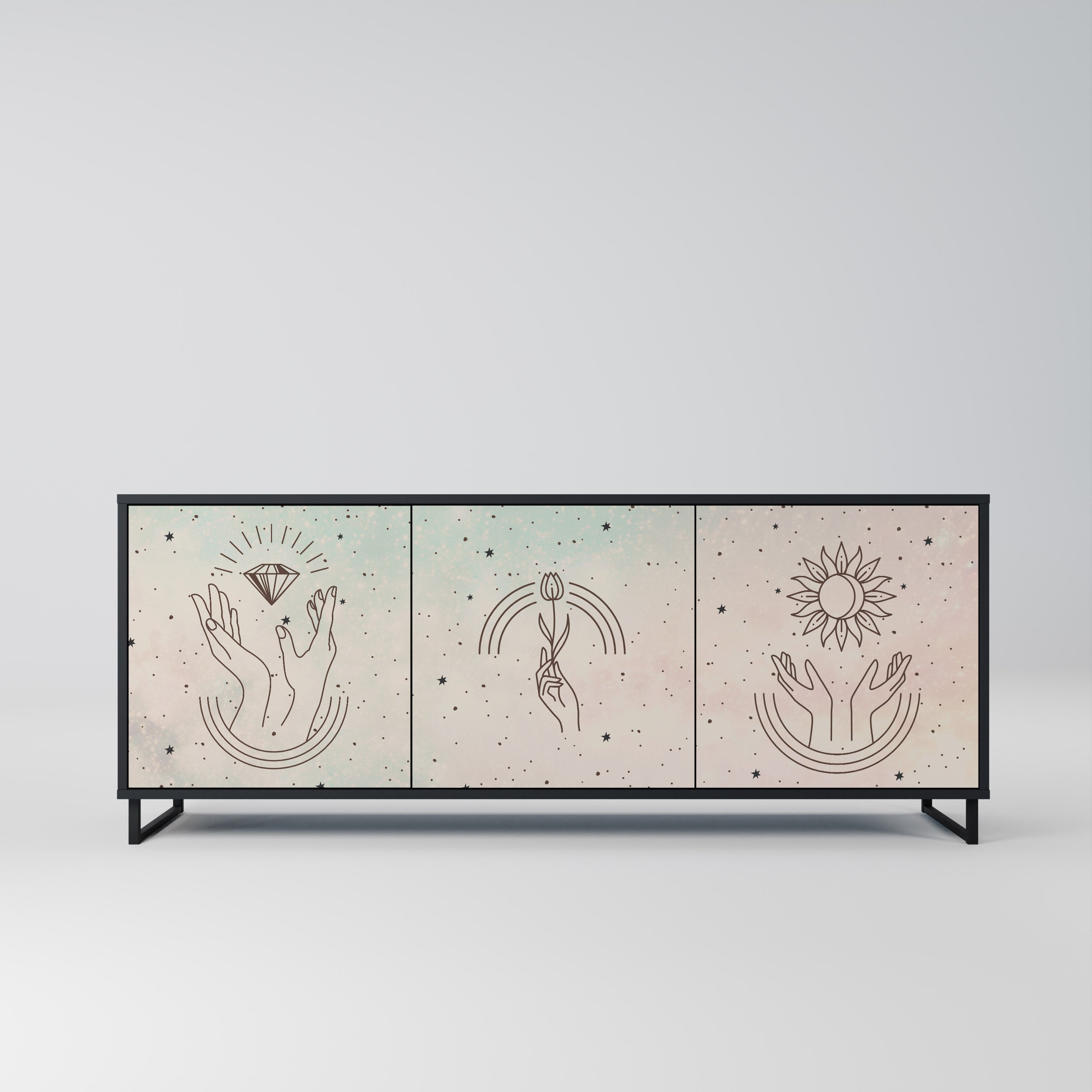 Aparador DELICATE BEAUTY de 3 puertas con acabado negro