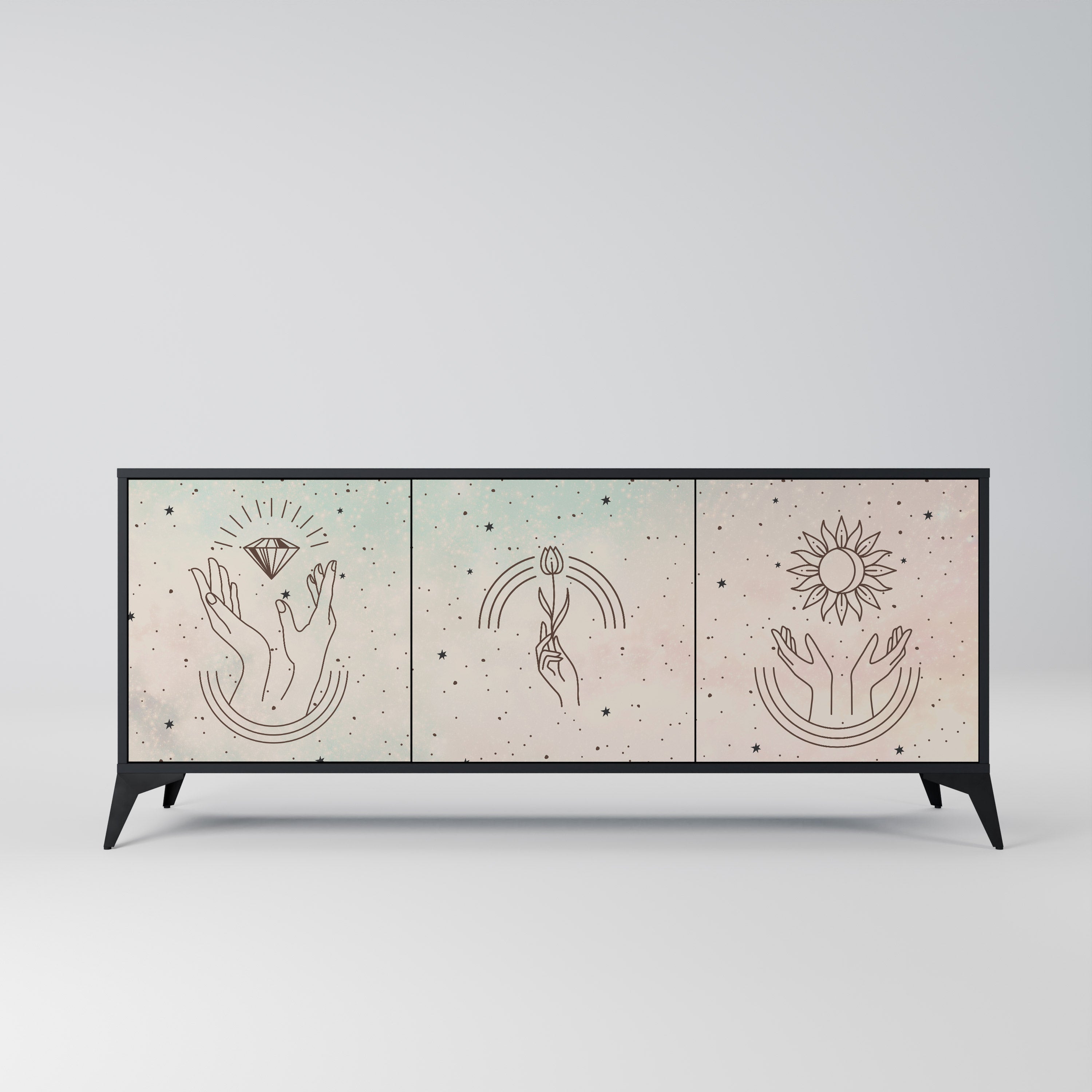 Aparador DELICATE BEAUTY de 3 puertas con acabado negro