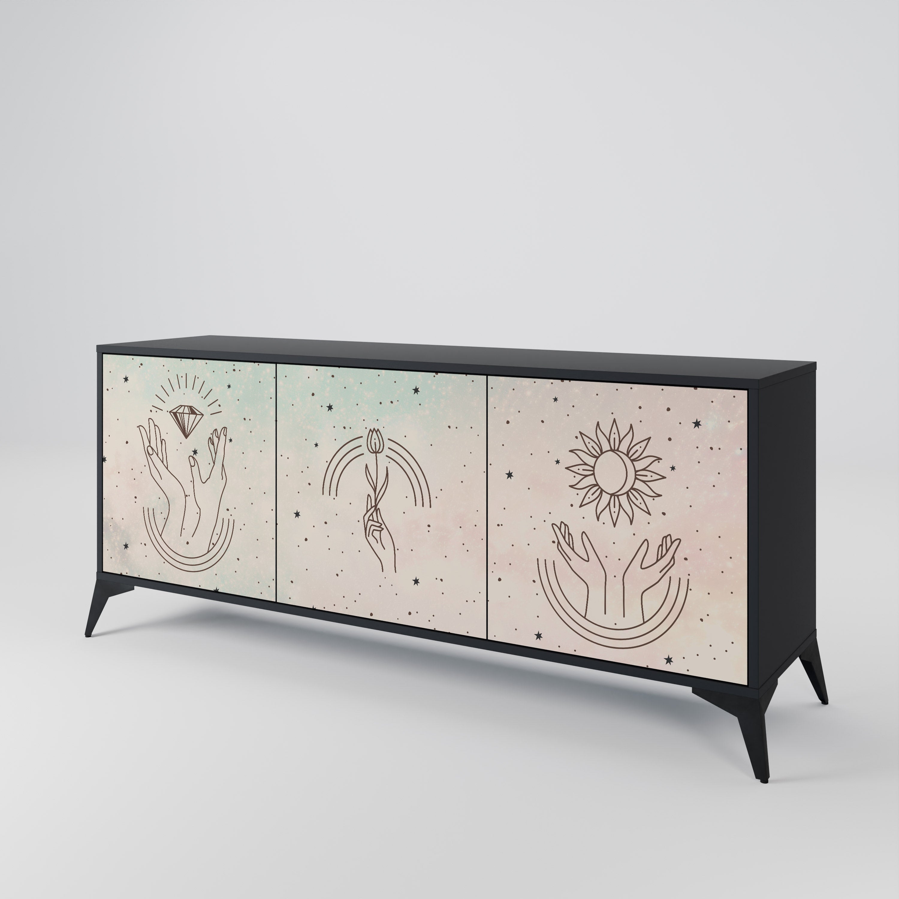 DELICATE BEAUTY 3-Door Sideboard in Black Finish