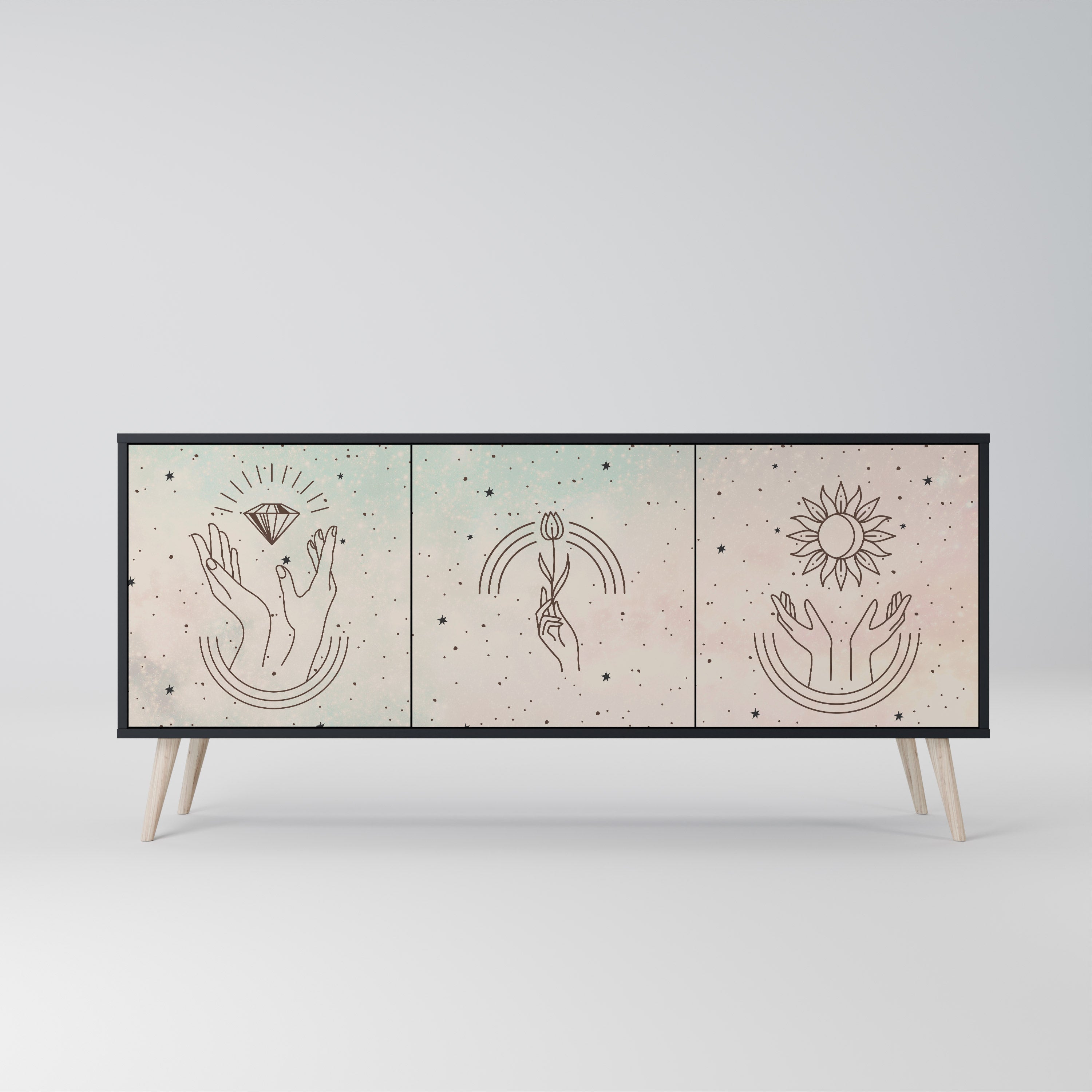 Aparador DELICATE BEAUTY de 3 puertas con acabado negro