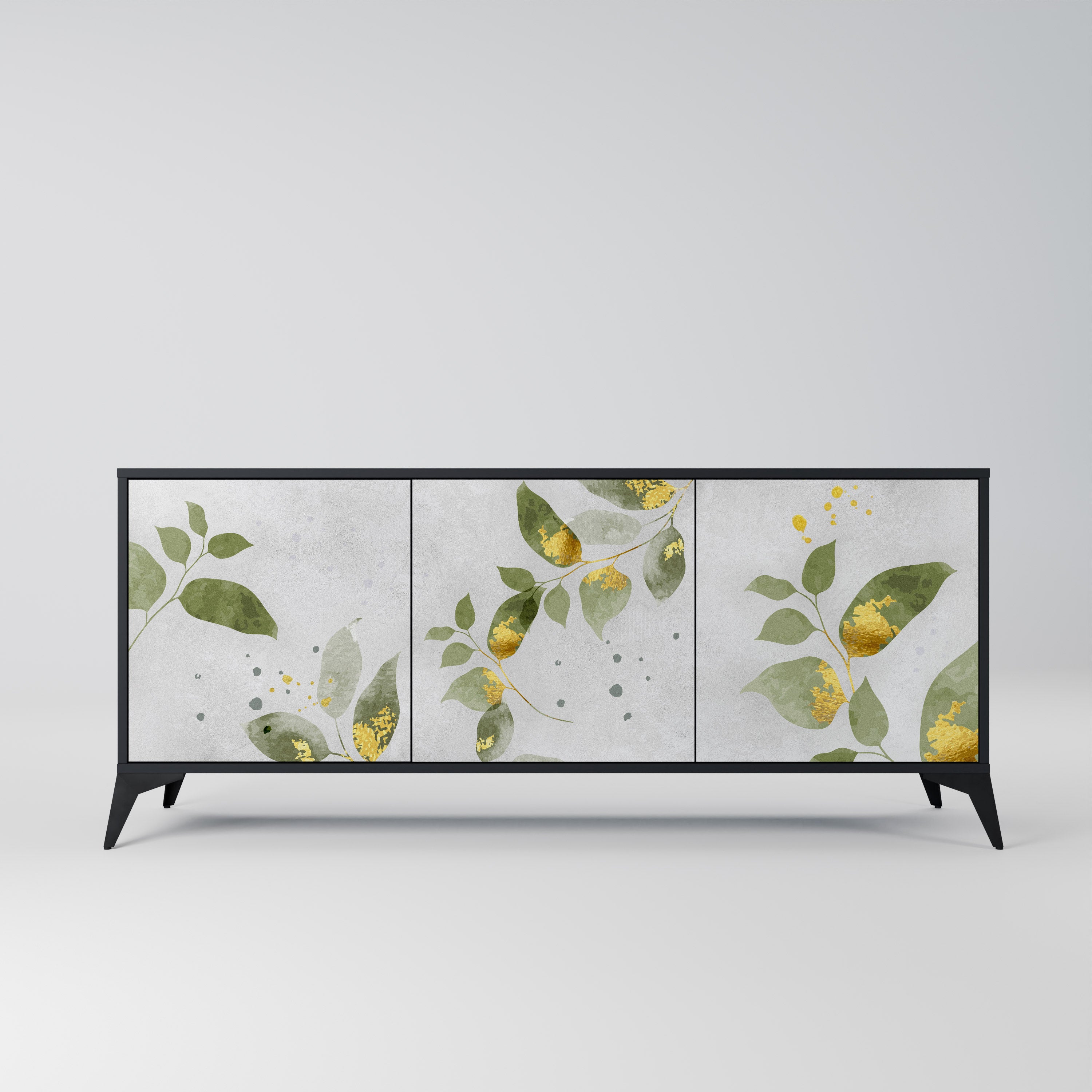 Aparador ELEGANT BOTANICS de 3 puertas con acabado negro