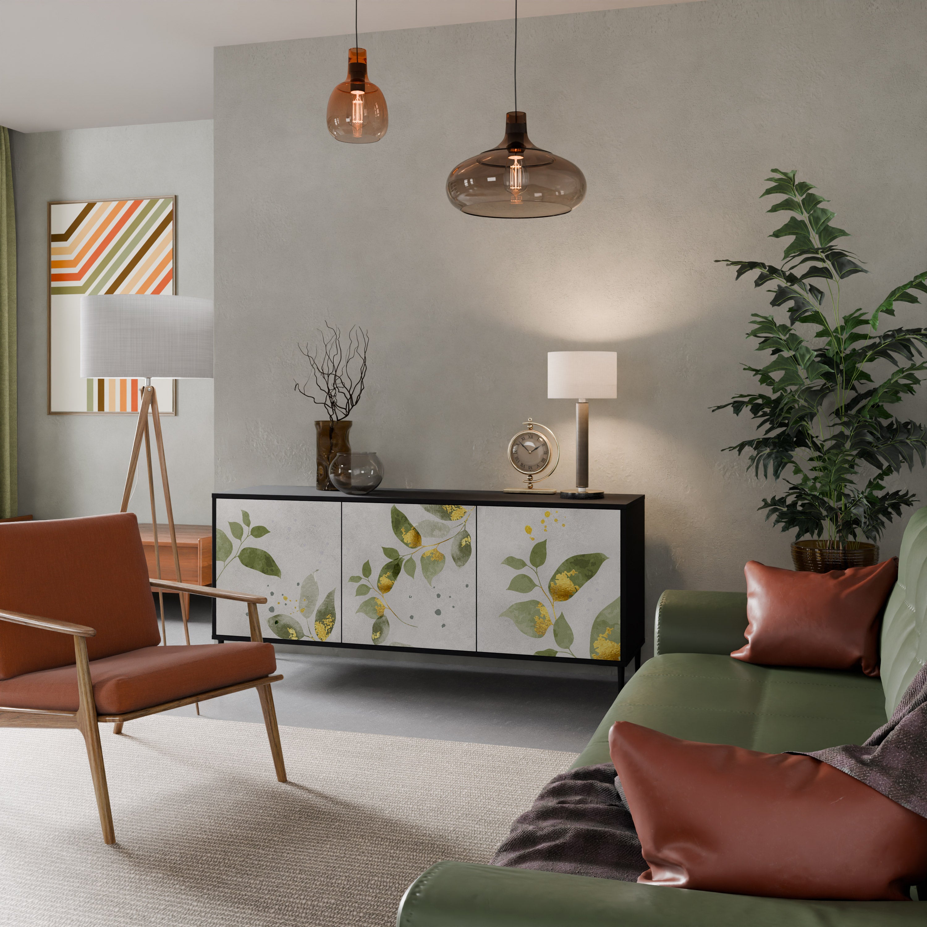 Aparador ELEGANT BOTANICS de 3 puertas con acabado negro