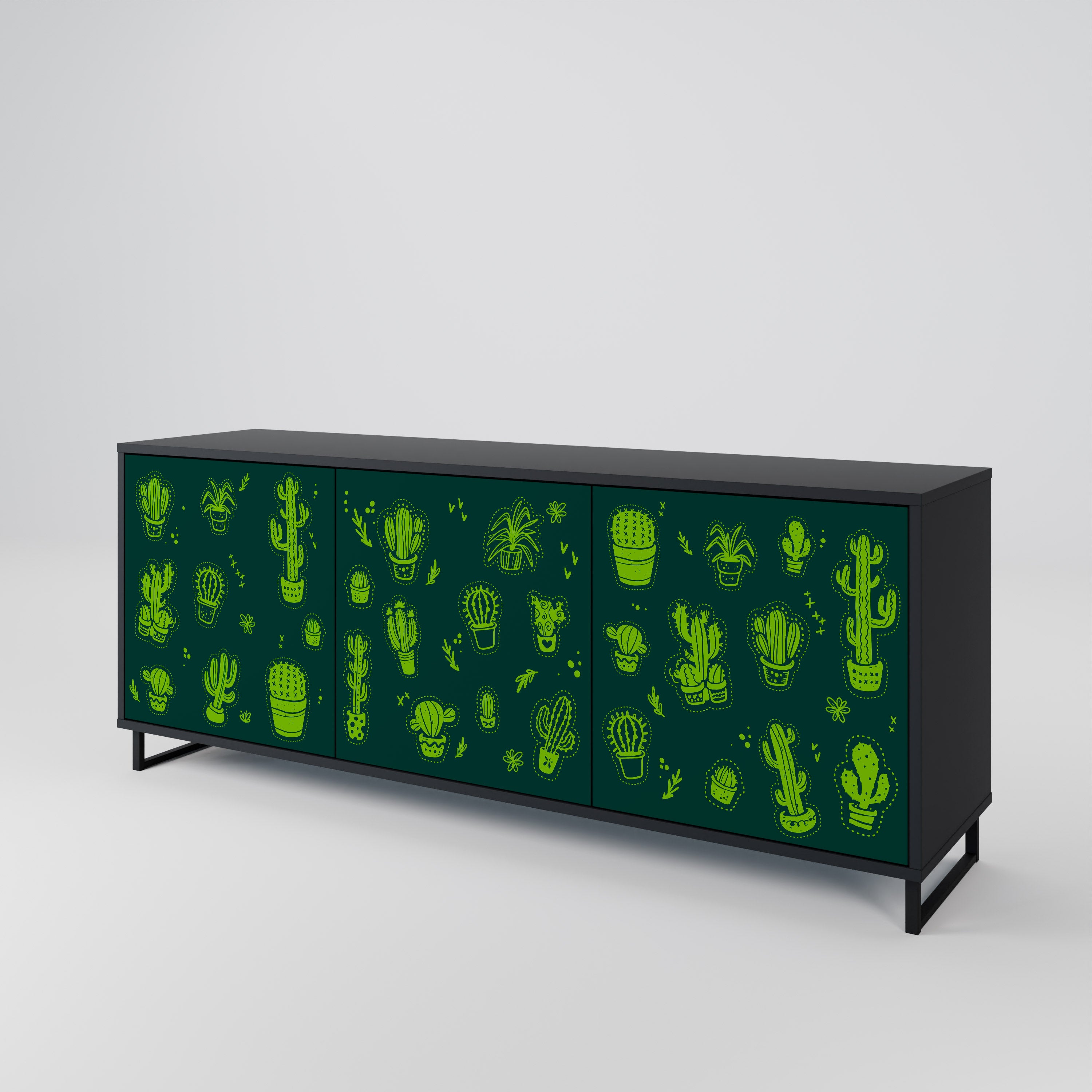 DESERT GREEN 3-Door Sideboard in Black Finish