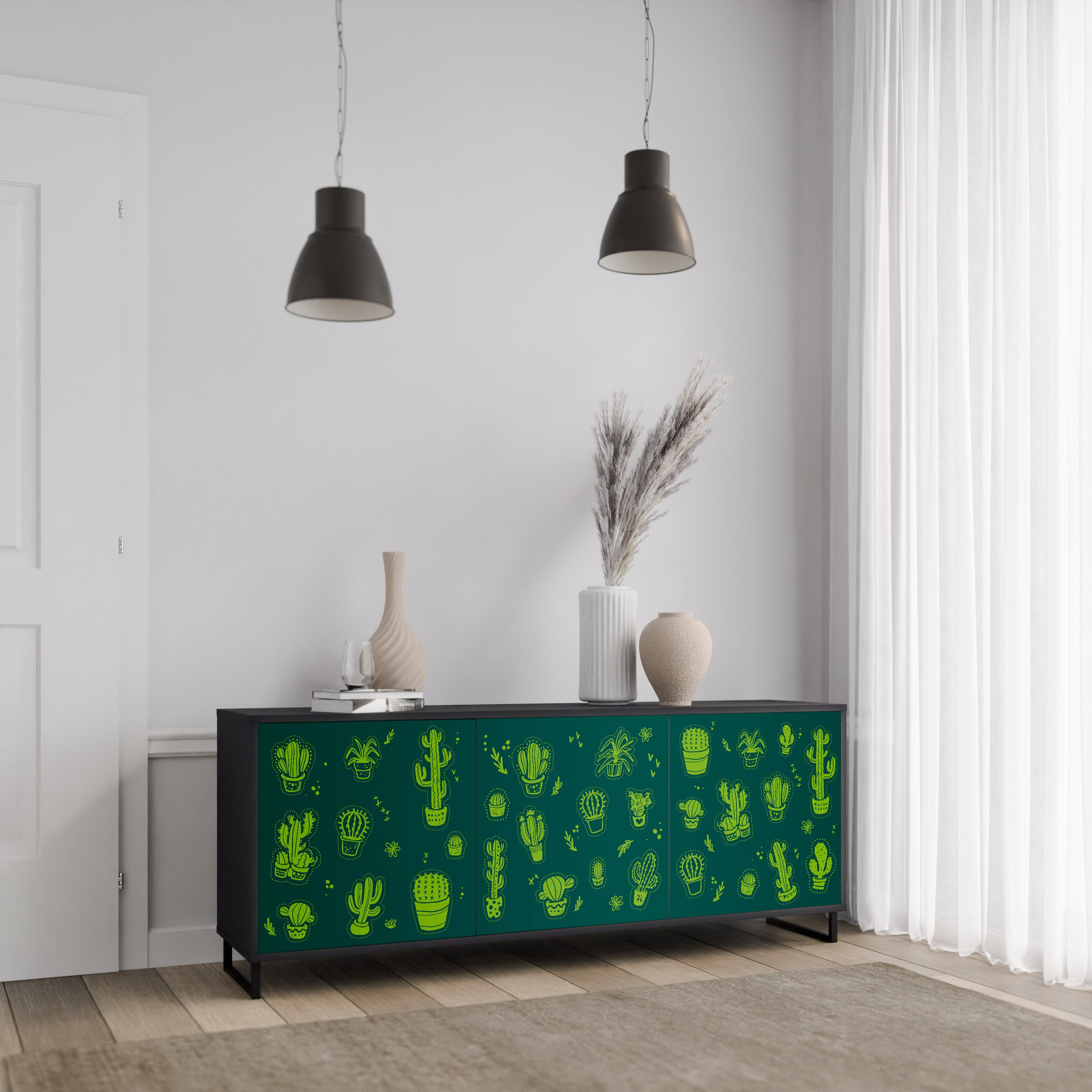 DESERT GREEN 3-Door Sideboard in Black Finish