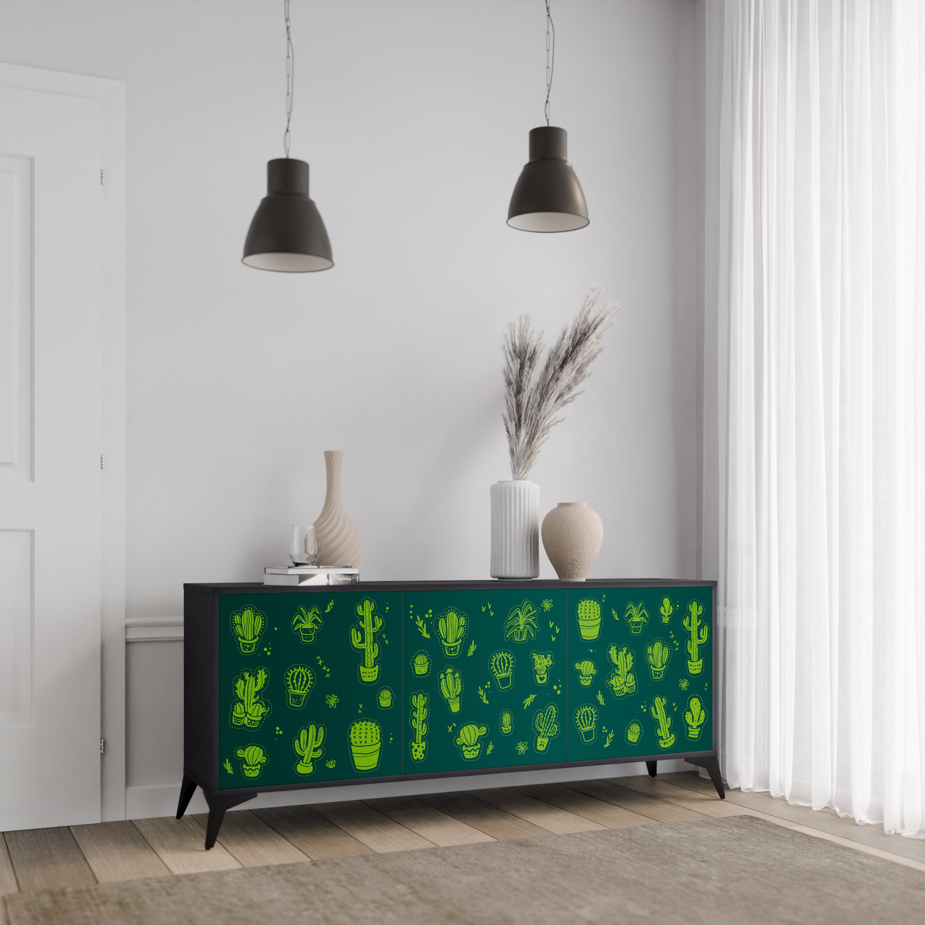 DESERT GREEN 3-Door Sideboard in Black Finish