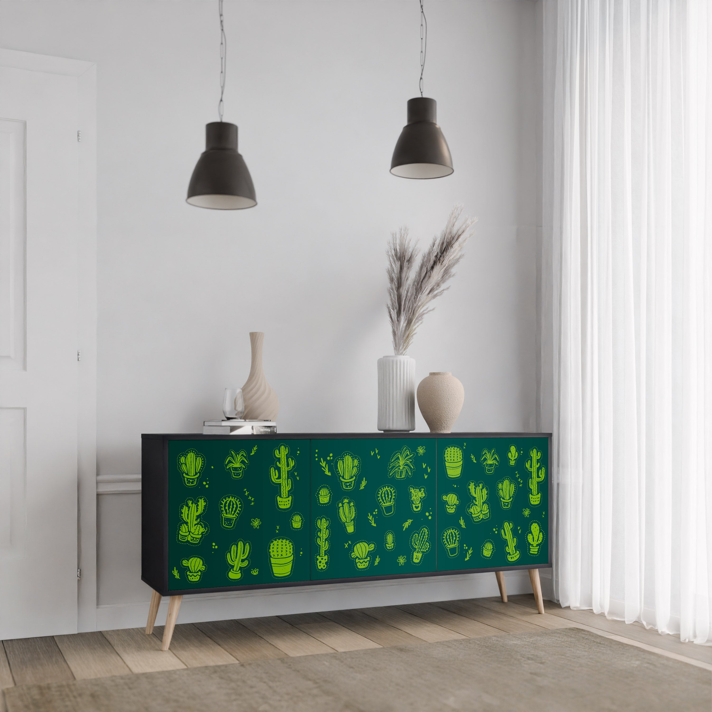 DESERT GREEN 3-Door Sideboard in Black Finish