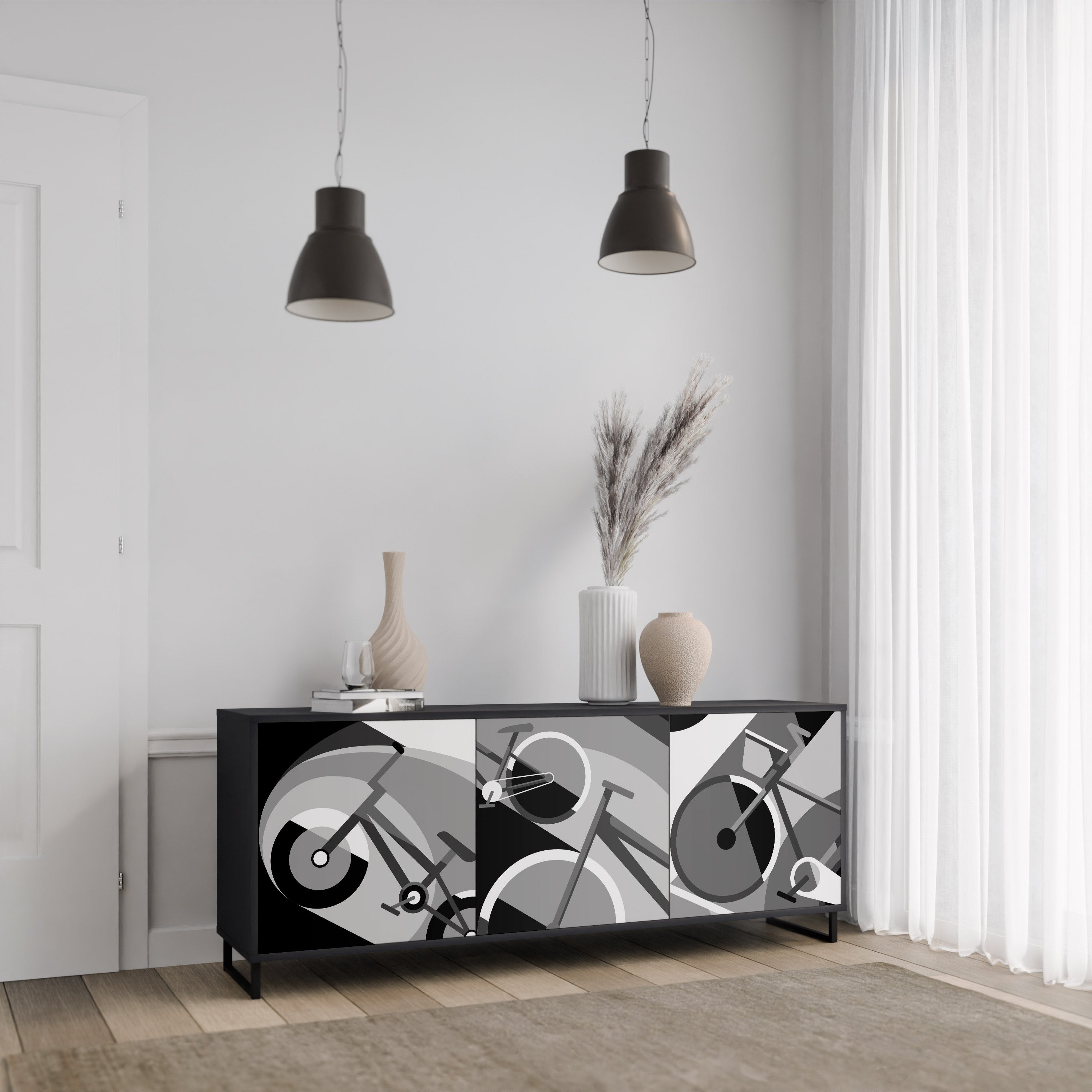 BIKE ENERGY 3-Door Sideboard in Black Finish