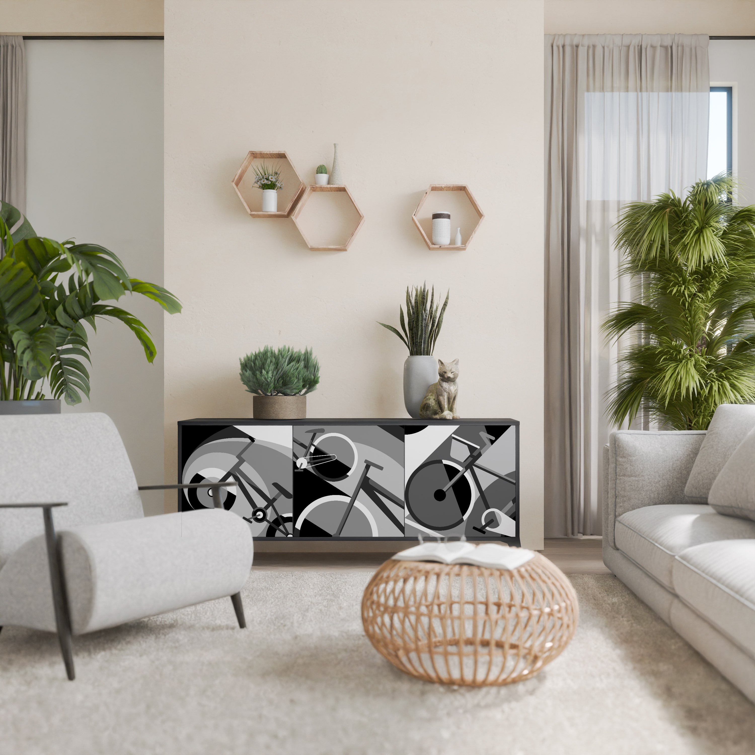 BIKE ENERGY 3-Door Sideboard in Black Finish