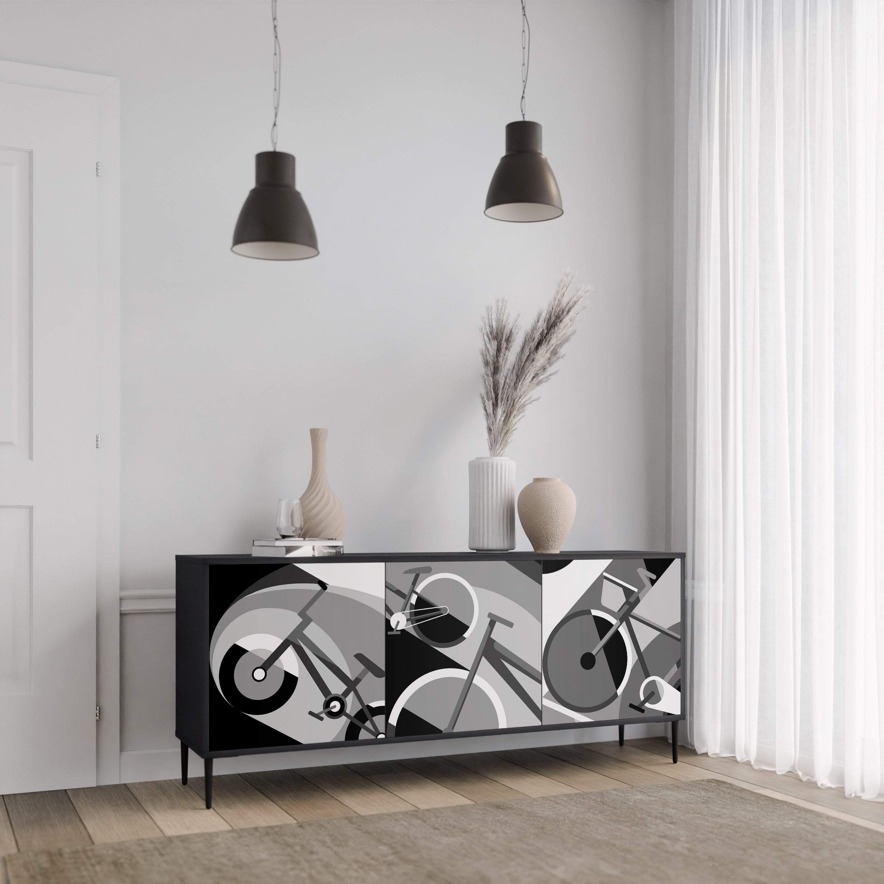 BIKE ENERGY 3-Door Sideboard in Black Finish