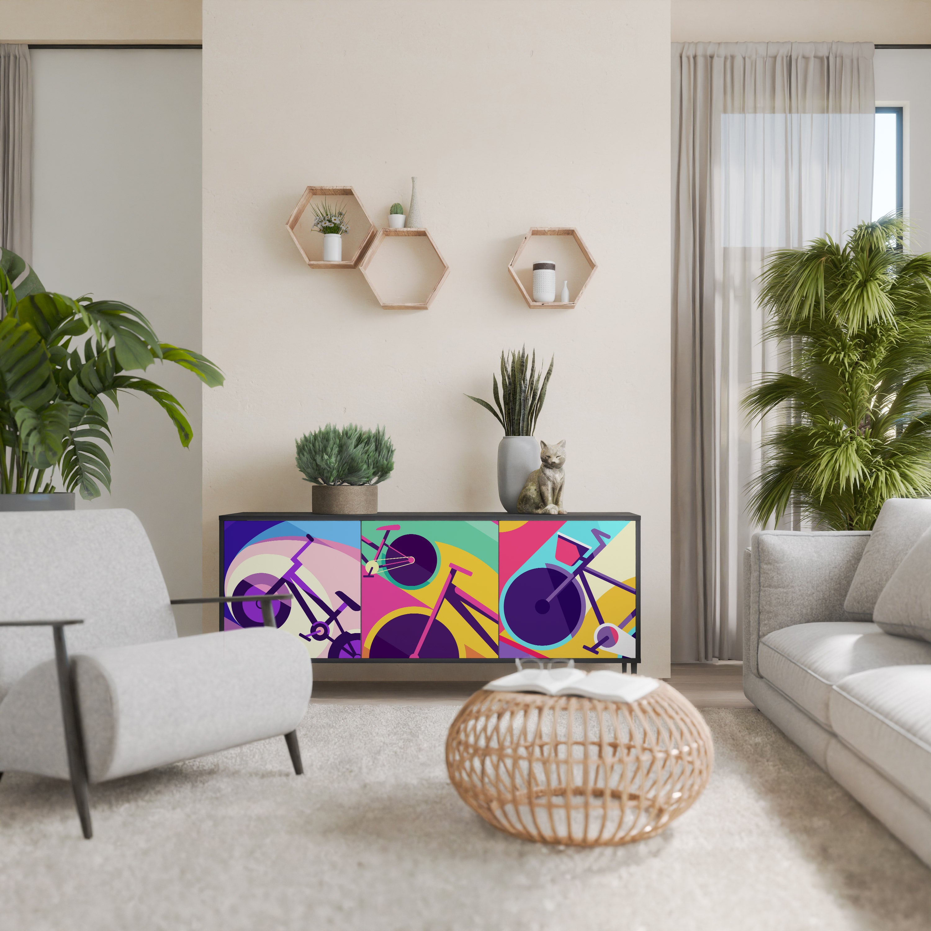 BIKE DREAMS 3-Door Sideboard in Black Finish