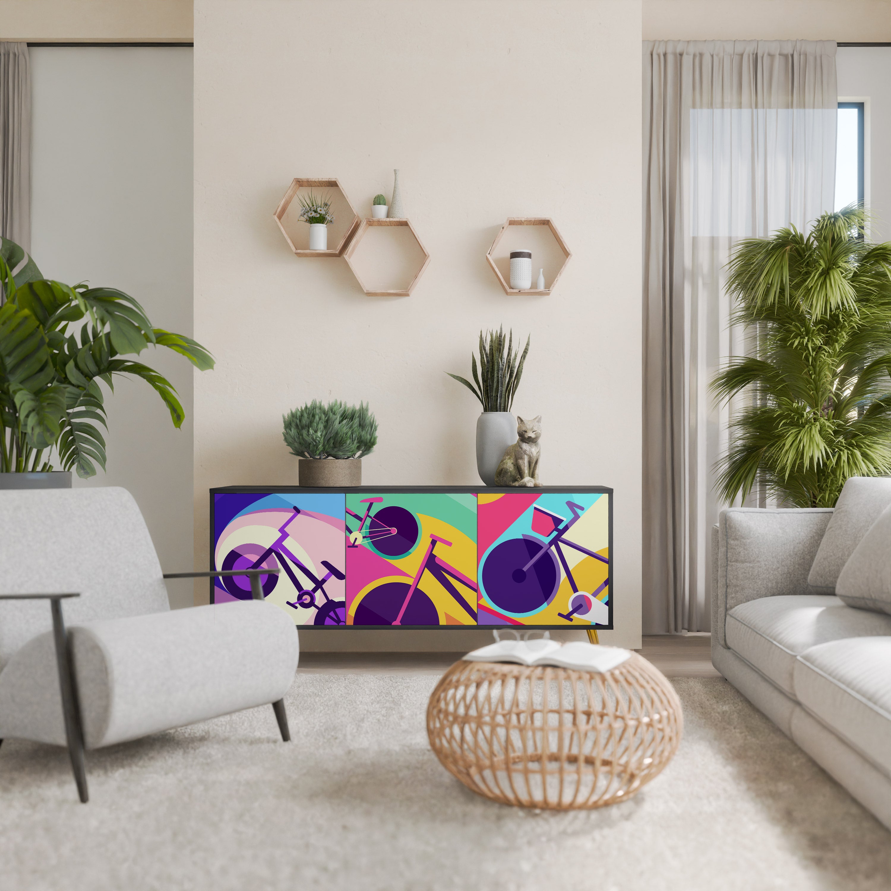 BIKE DREAMS 3-Door Sideboard in Black Finish