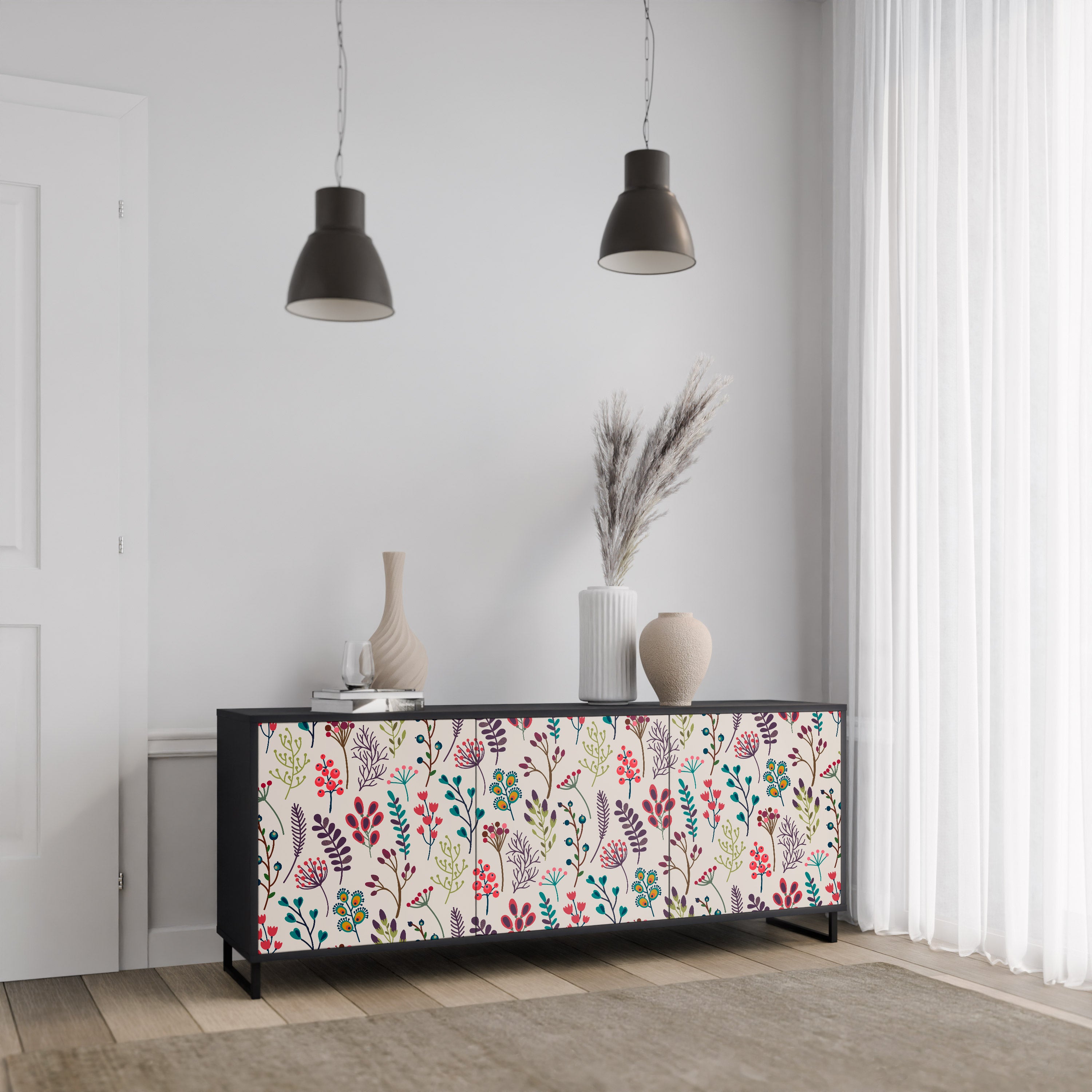 AUTUMN SUNDRIES 3-Door Sideboard in Black Finish