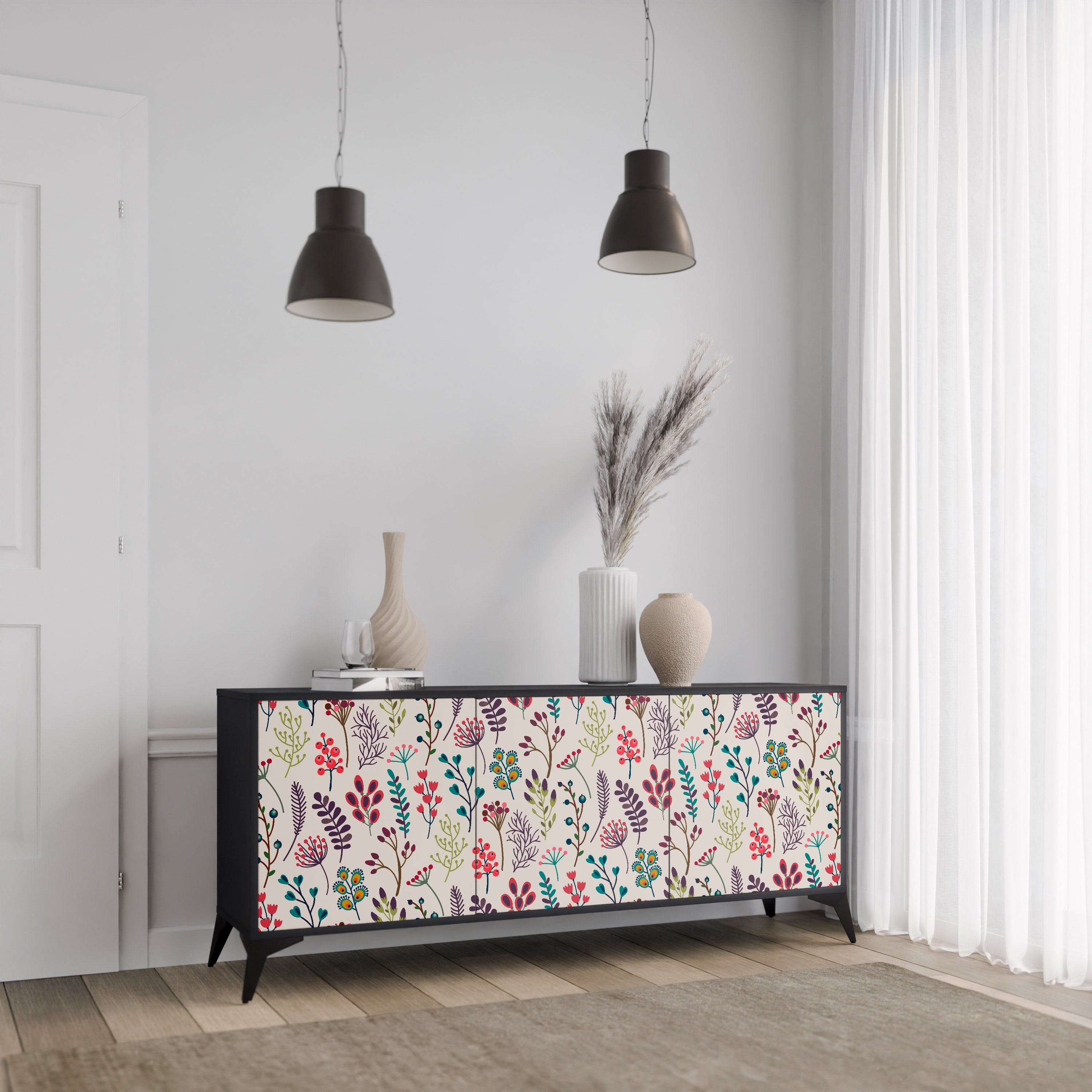 AUTUMN SUNDRIES 3-Door Sideboard in Black Finish