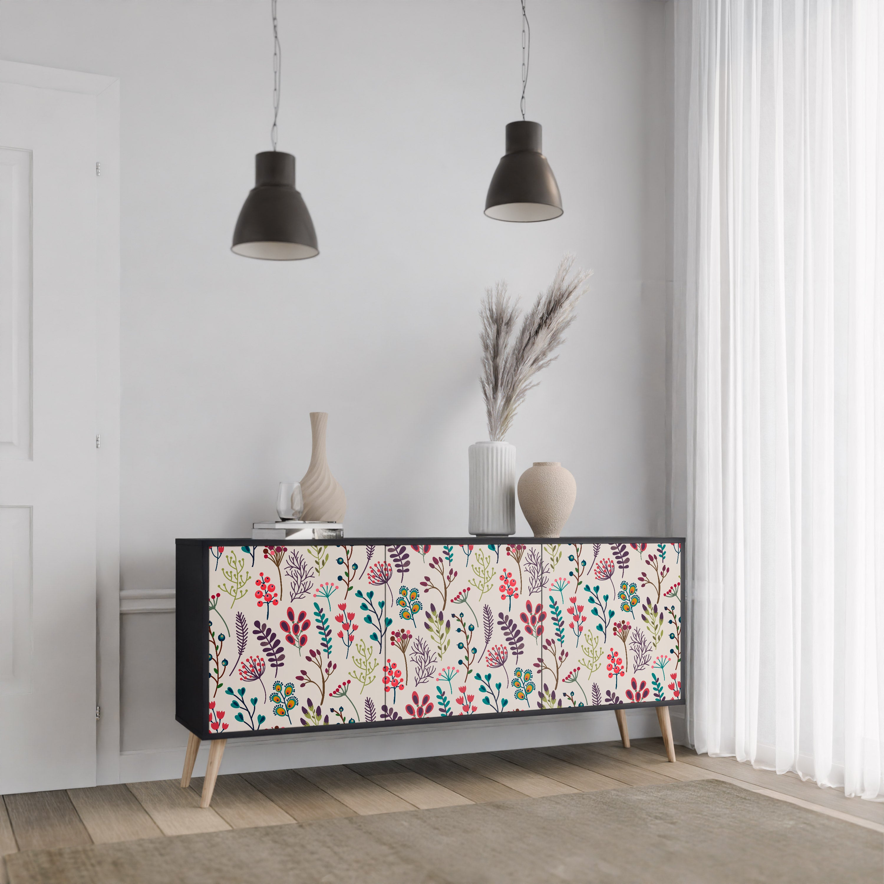 AUTUMN SUNDRIES 3-Door Sideboard in Black Finish