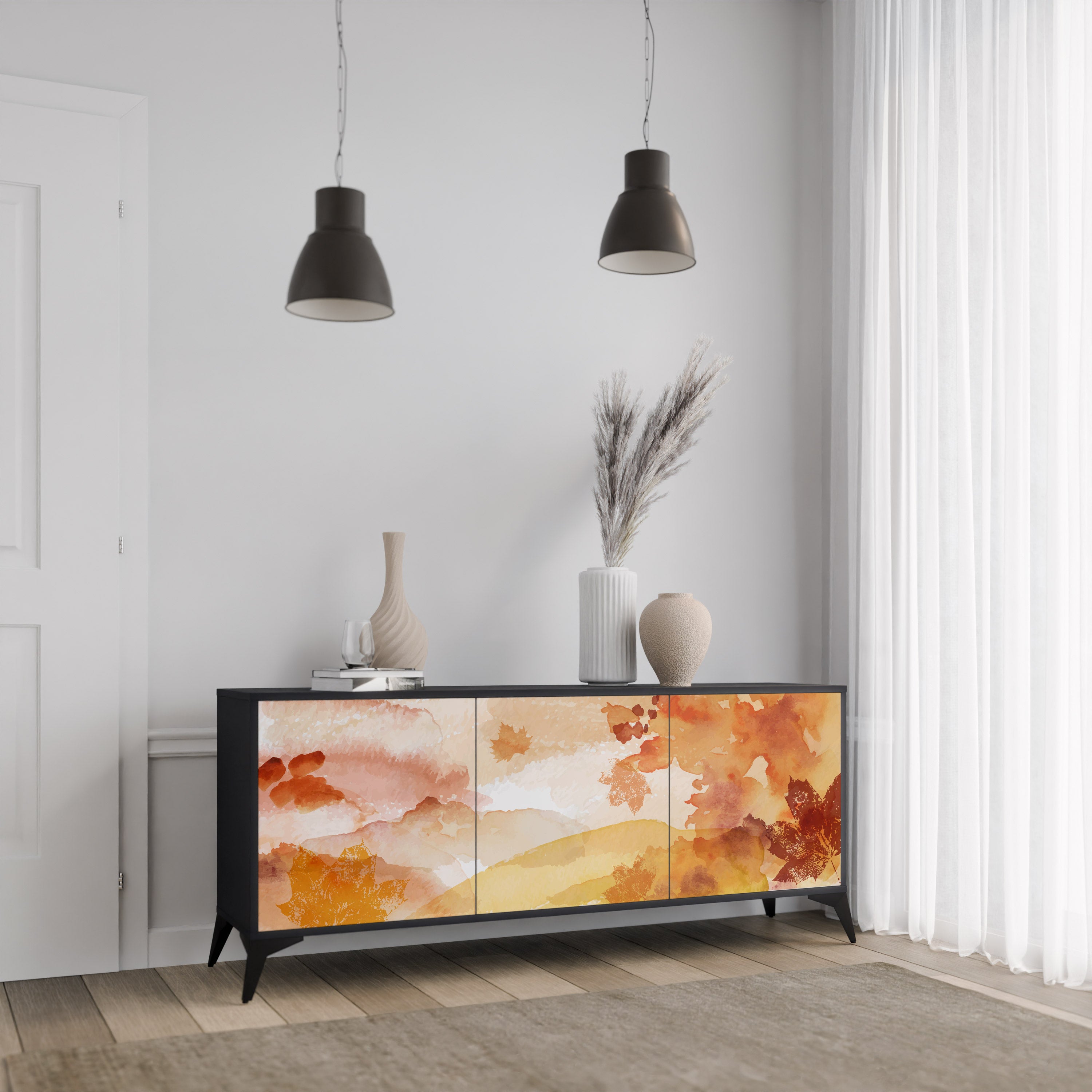 TRACES OF AUTUMN 3-Door Sideboard in Black Finish