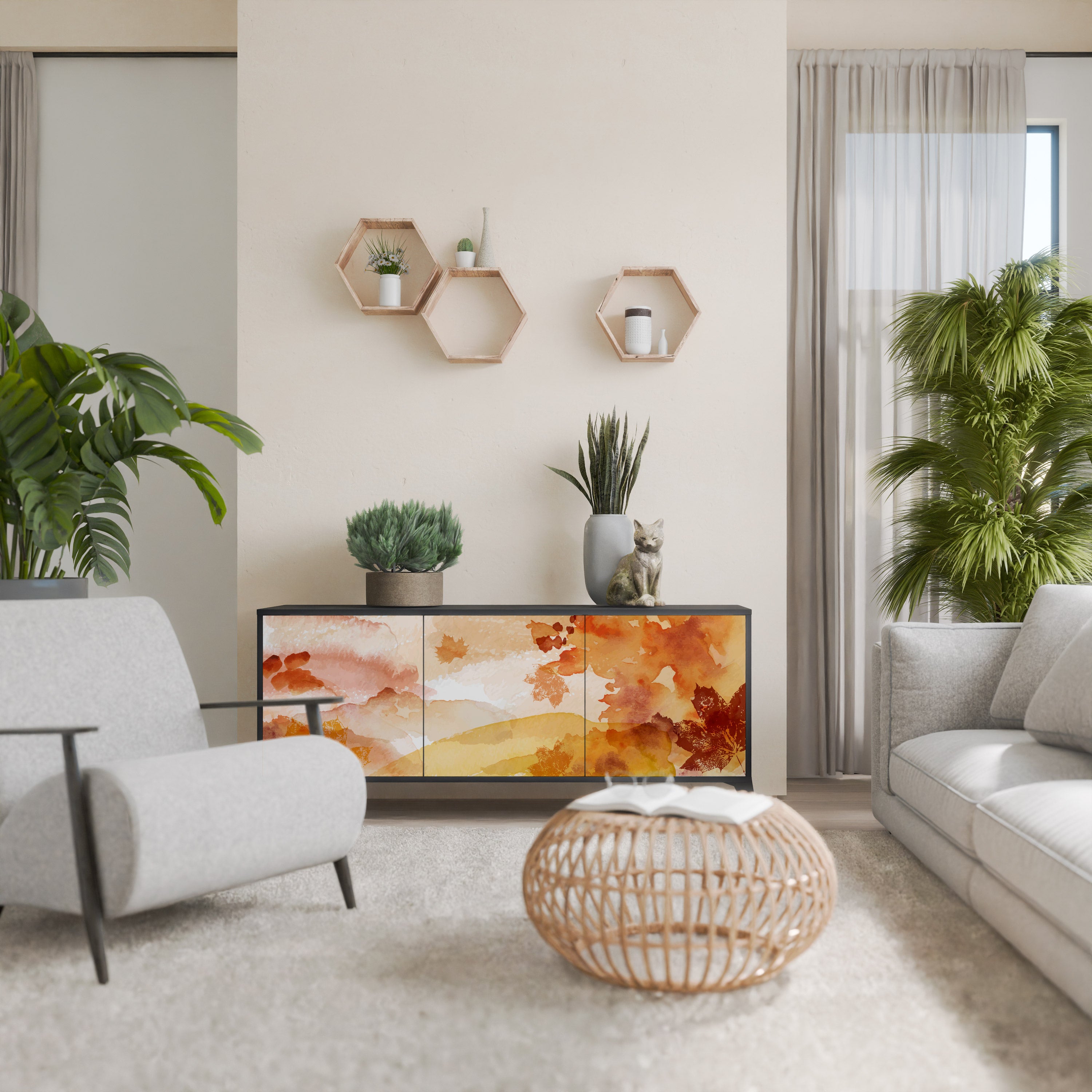 TRACES OF AUTUMN 3-Door Sideboard in Black Finish