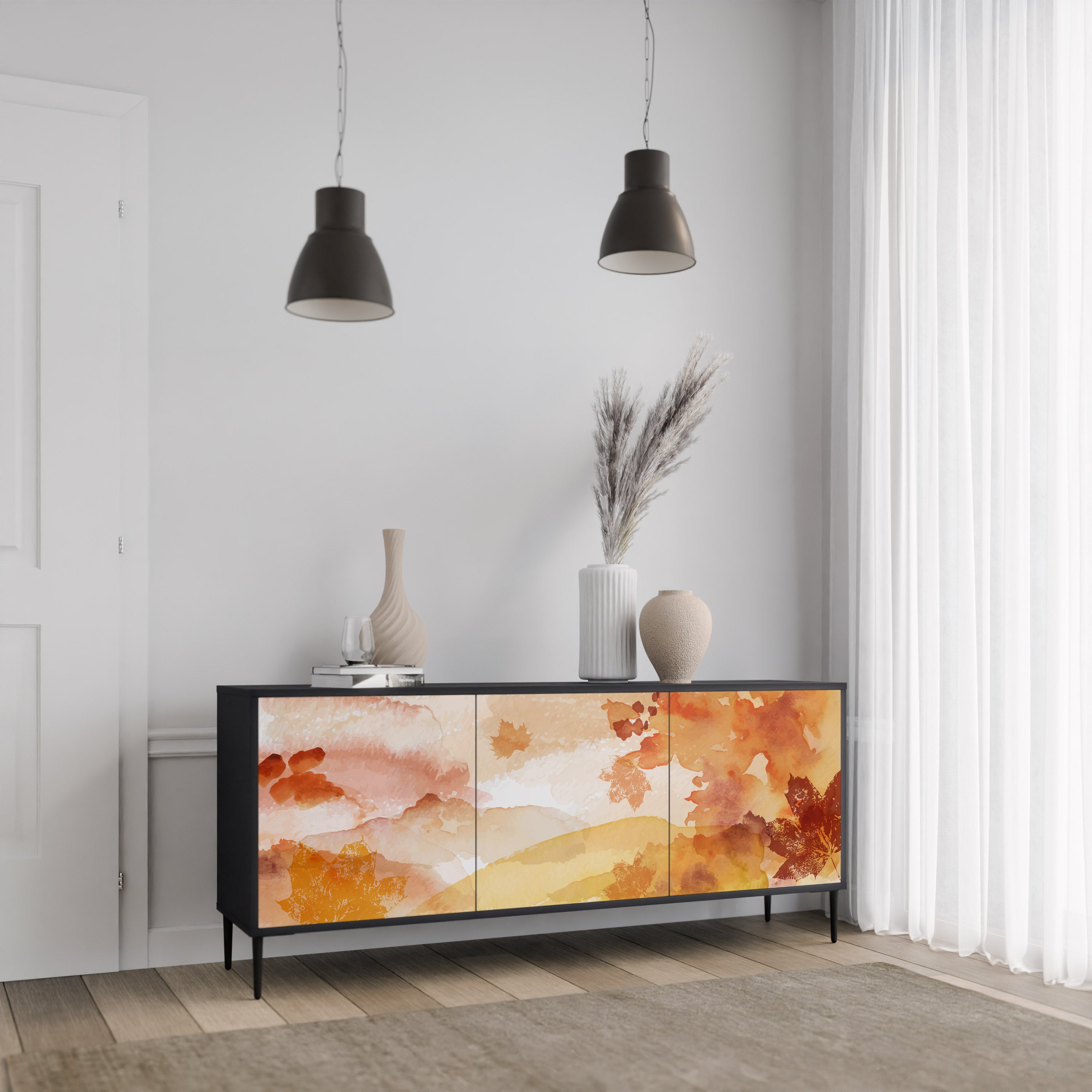 TRACES OF AUTUMN 3-Door Sideboard in Black Finish