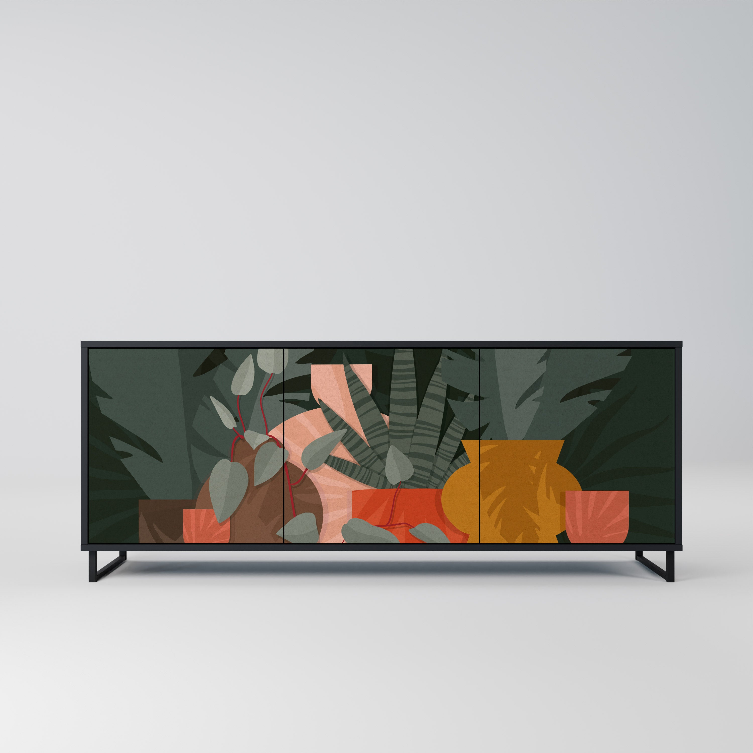TROPICAL COMPOSITION 3-Door Sideboard in Black Finish