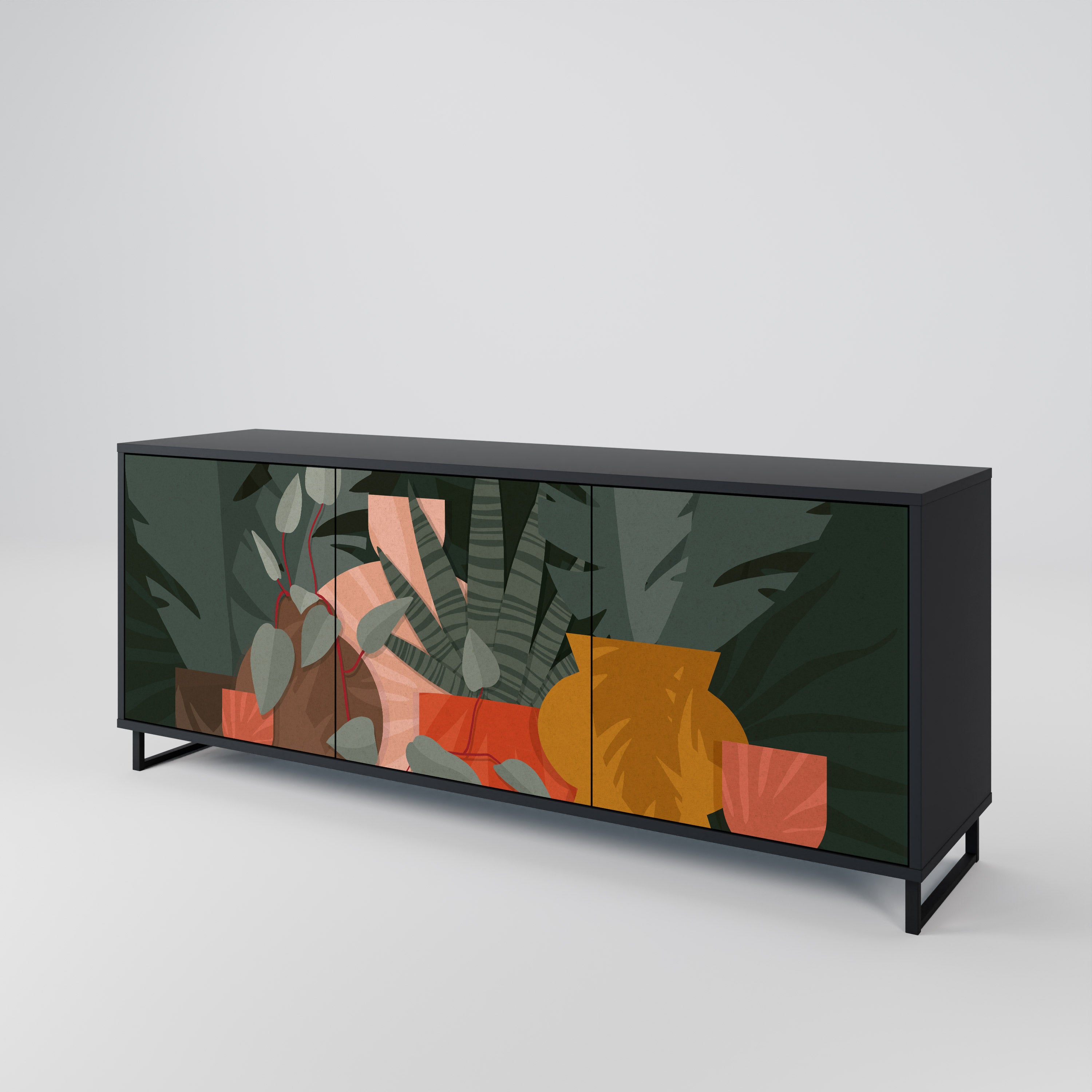 TROPICAL COMPOSITION 3-Door Sideboard in Black Finish